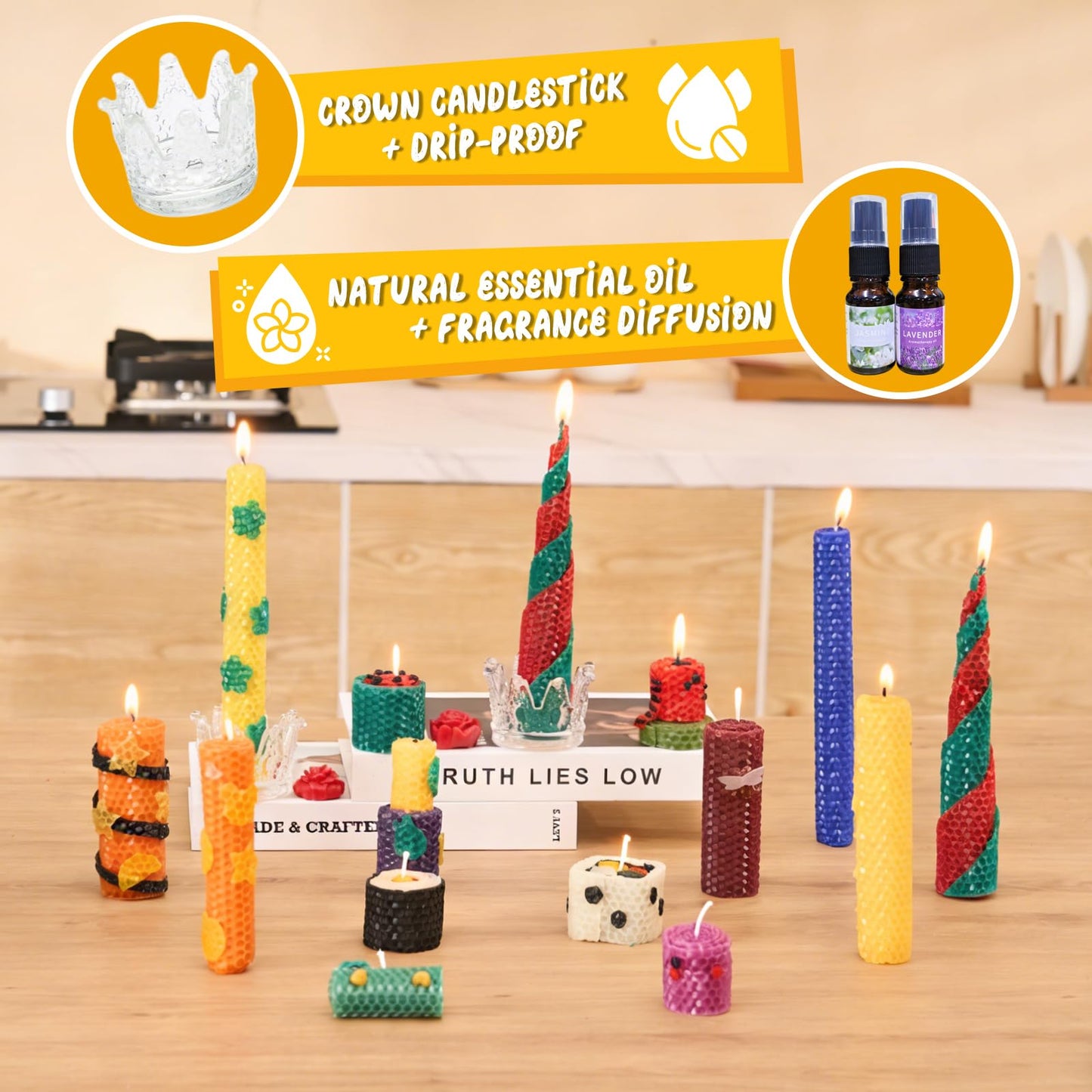 WcoDusak Beeswax Candle Making Kit for Kids, 100% Pure Beeswax Sheet for Candle Making with 20 Colorful Sheets, 8 Press-Out Molds, Glass Candle Holders & Complete Gift Supplies Creative DIY Craft