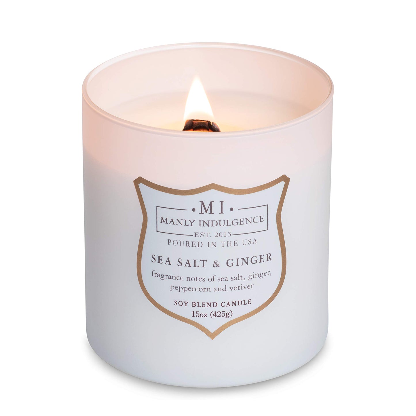 Manly Indulgence Sea Salt & Ginger Scented Candles for Men, 15 oz Wooden Wick, Premium Soy Blend Wax, 60H Burn, Candles for Home Scented - Made in The USA