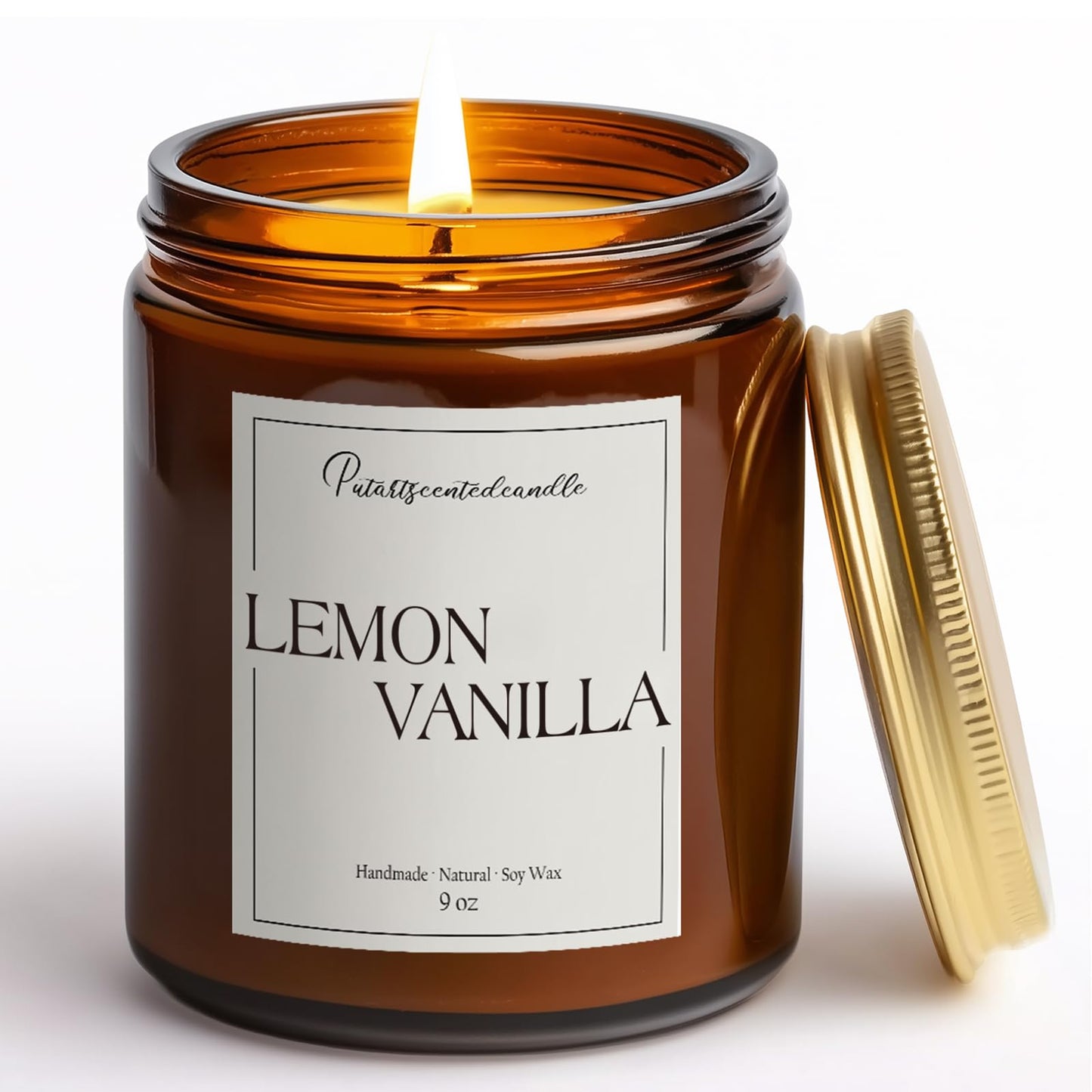 Putart Lemon Vanilla Scented Candle for Home, Natural Soy Wax Aromatherapy Non Toxic Candle Gifts for Women & Men, Handmade Highly Scented & Long Lasting Jar Candle for Stress Relief (9oz)