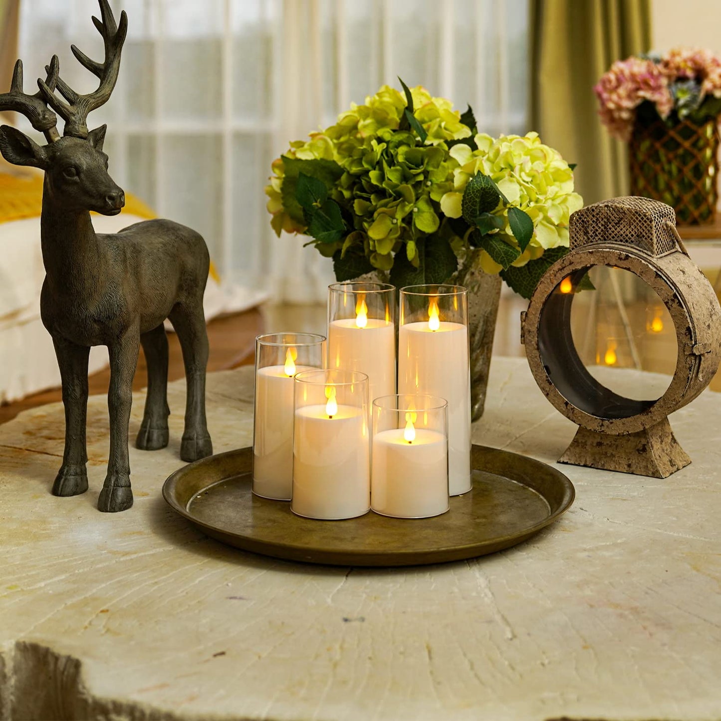 Homemory Pure White Flickering Flameless Candles, Battery Operated Acrylic LED Pillar Candles with Remote Control and Timer, Set of 5