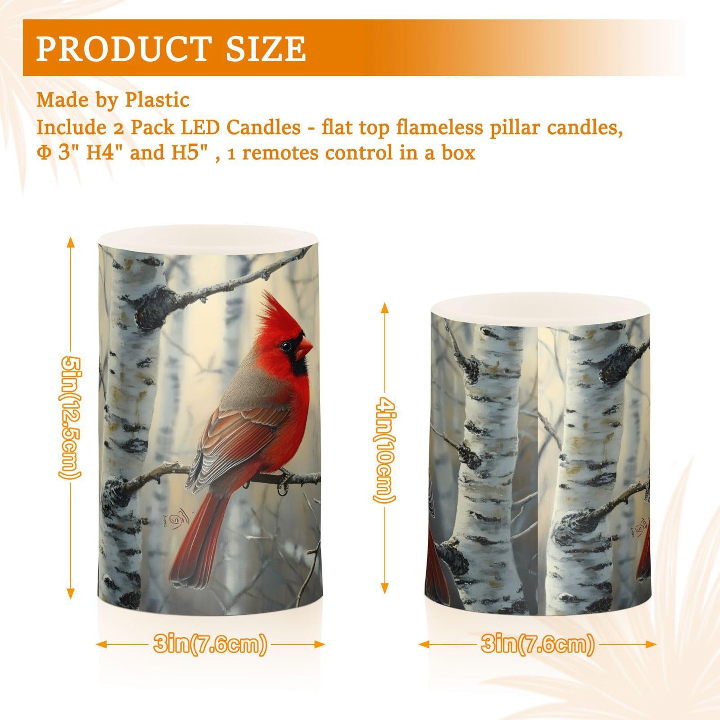 ALAZA Autumn Winter Red Birds on Birch Tree Flickering Flameless Candles Battery Operated with Remote Timer,Tea Light Candles LED Pillar Votive Candles Set of 2 for Outdoor Indoor Decorations