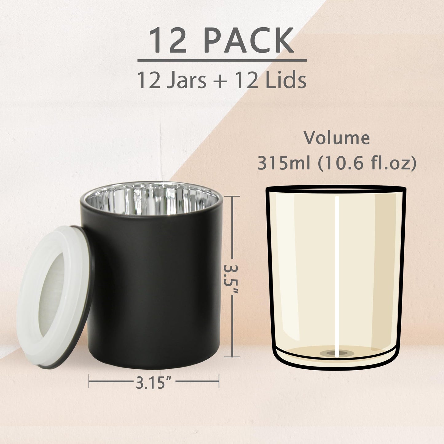 Bulk Candle Jars for Candle Making, Luxury Container with Electroplated Interior, 12PCS Vessel with Metal Lids Empty Jars - Silver Inner
