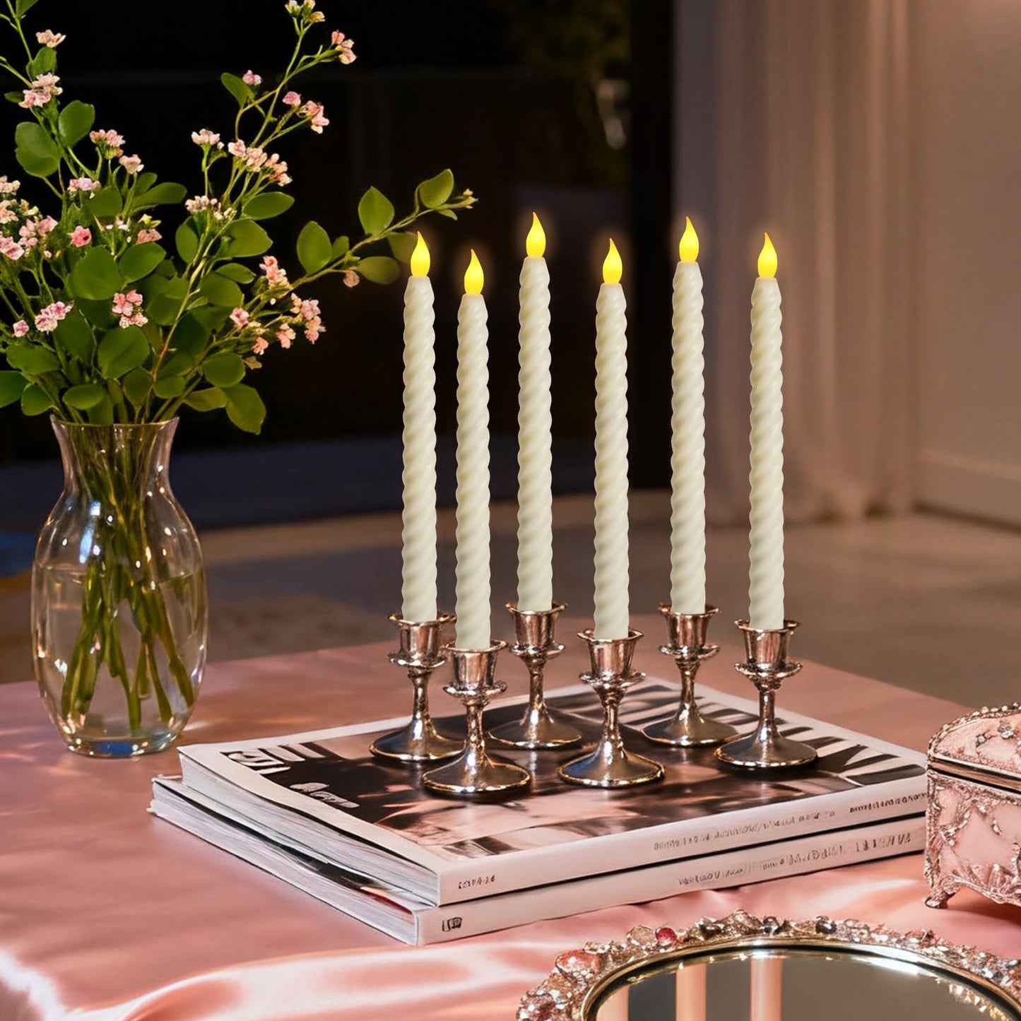 Mwizbyot 6 Pack Flameless Taper Candles, 10 Inch LED Window Candles
