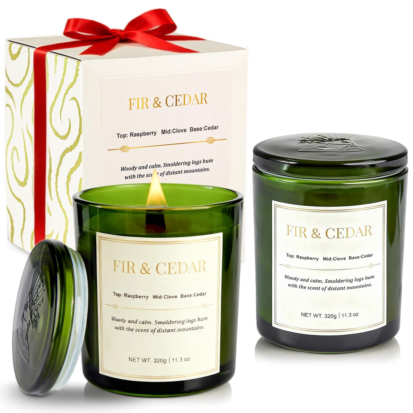 2 Pack Wood Wick Scented Candle Gift Set –Balsam Fir & Cedarwood Natural Soy Wax Candles with Individual Gift Boxes,Long Lasting 22.6 oz Aromatherapy Candles for Home Decor,Holiday Gifts