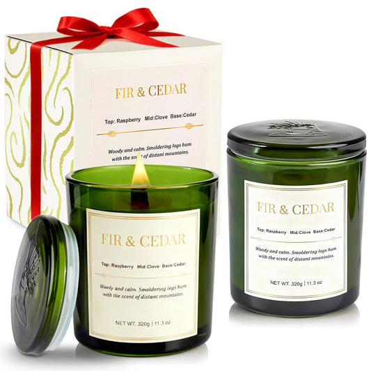 2 Pack Wood Wick Scented Candle Gift Set –Balsam Fir & Cedarwood Natural Soy Wax Candles with Individual Gift Boxes,Long Lasting 22.6 oz Aromatherapy Candles for Home Decor,Holiday Gifts