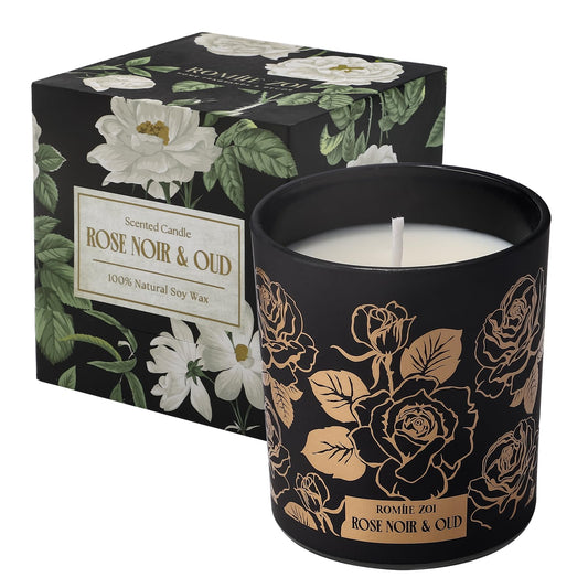 ROMIIE ZOI Scented Candle - Rose Noir & Oud- 6oz Aromatherapy Soy Wax Jar Candle for Home, Gifts for Women - 170g