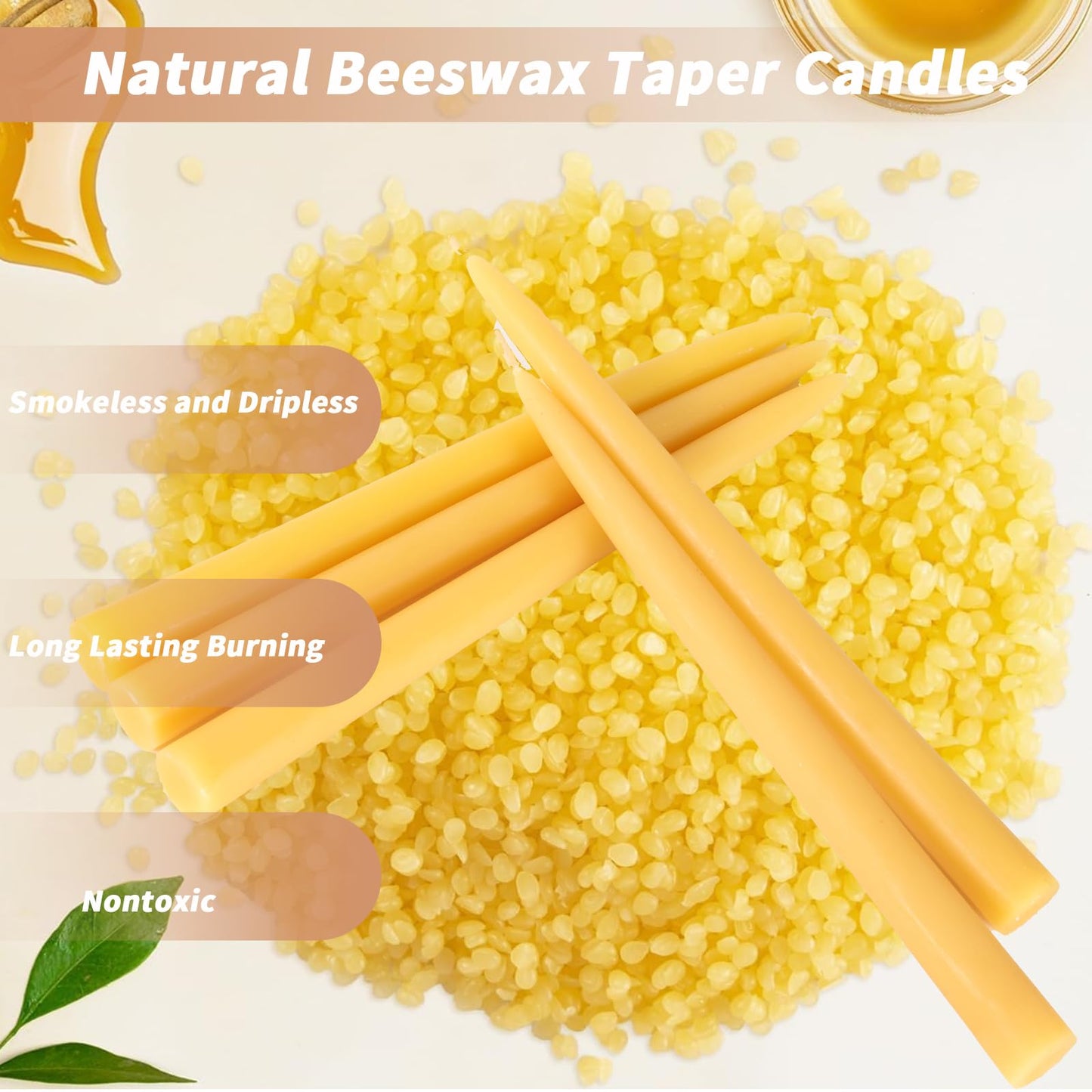 8 Pack Pure Beeswax Taper Candles, 10 Inch Beeswax Tall Candles 10Hours Long Burn - Smokeless & Dripless Candlesticks for Light, Dinner, Table Centerpieces, Home Decor