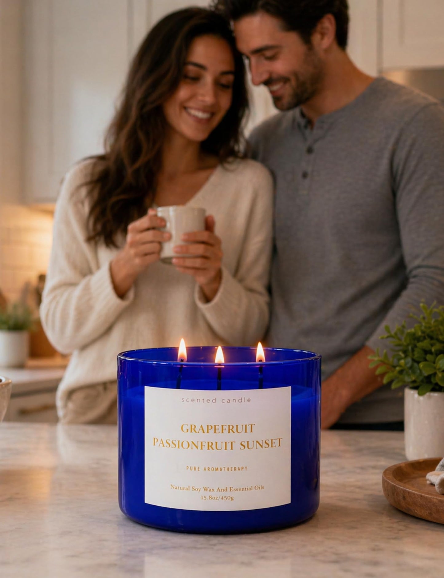 Grapefruit Passionfruit Sunset 3-Wick Soy Candle | 15.8 oz Large Scented Candle for Home | Clean Burn Long Lasting | Tropical Citrus Scent | Gift Ready