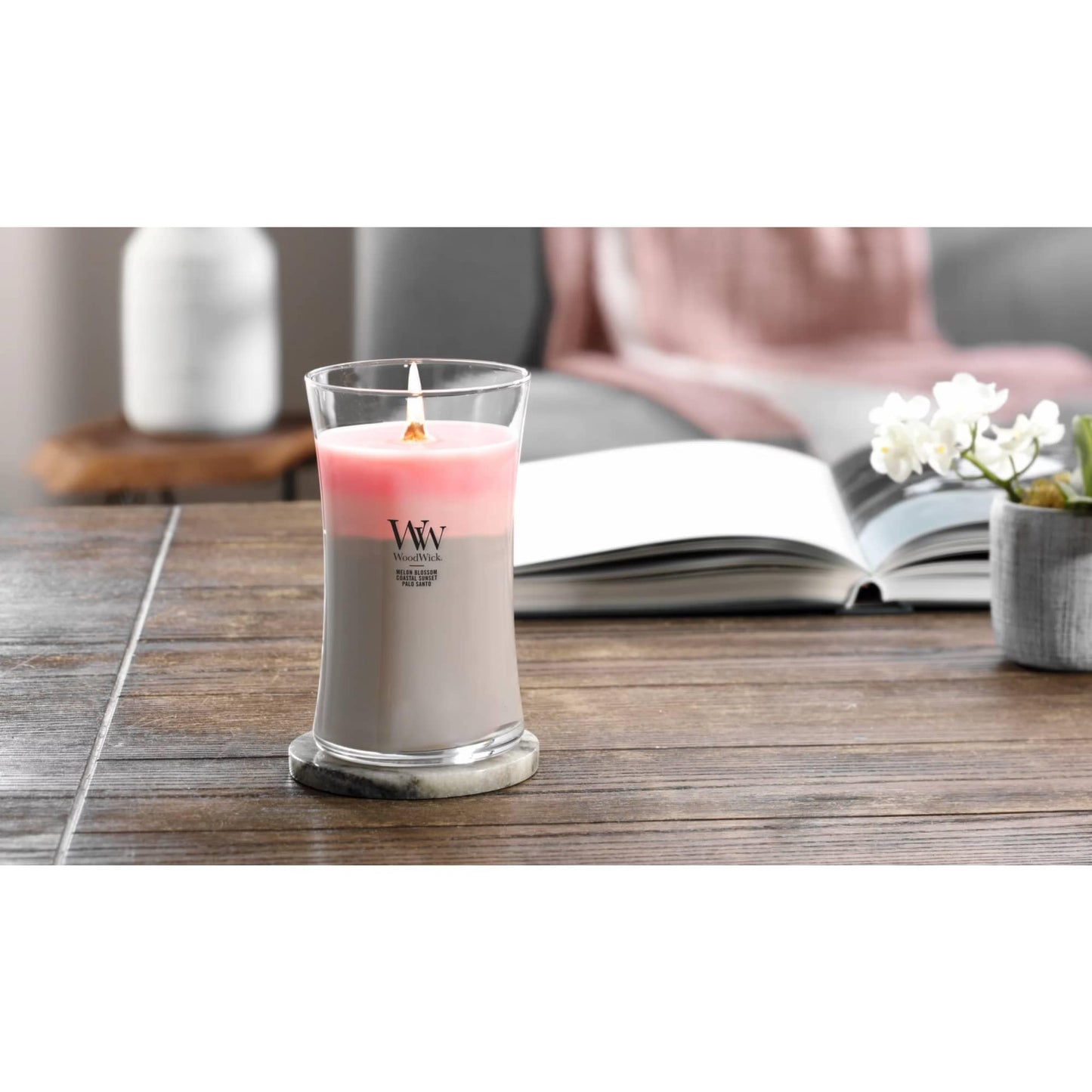WoodWick Shoreline Trilogy Gifts for Women and Men, 21.5 oz Large Hourglass Trilogy Candle with Crackling Wick
