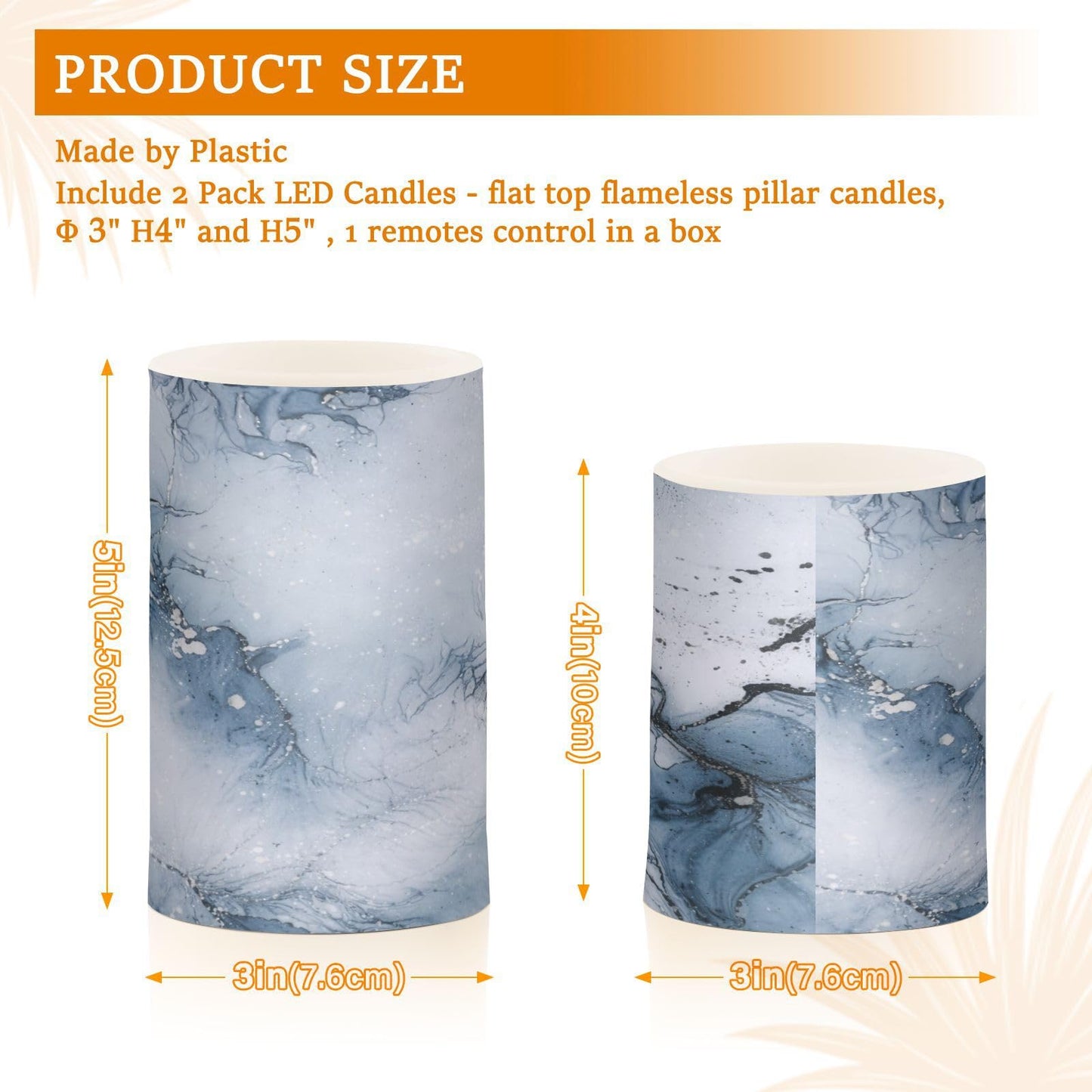 KGLDSNM Blue White Marble Texture LED Flameless Flickering Candle with Remote Timer Battery Operated for Indoor Outdoor Party Holiday Home Decor 2 Pack