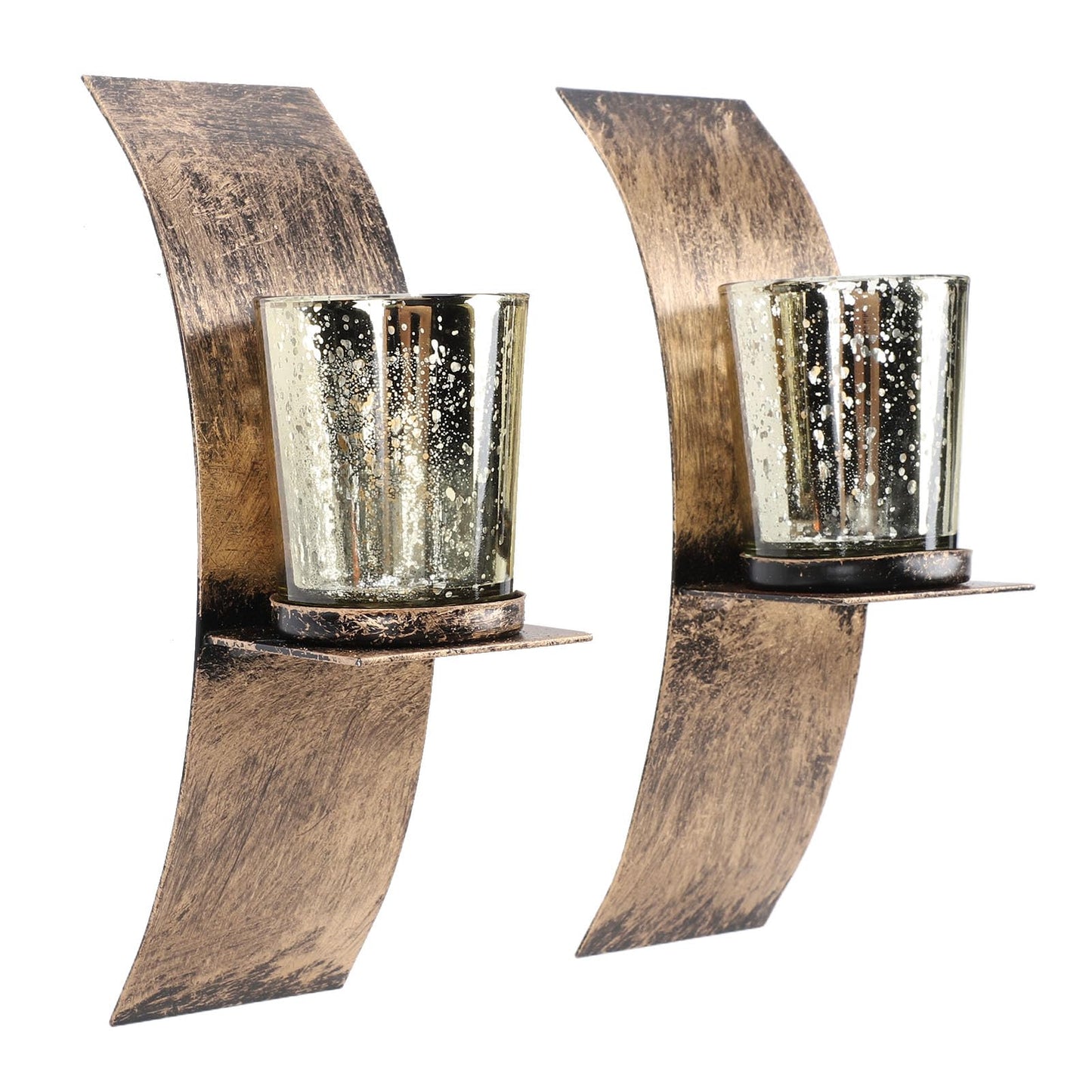 AMONIDA Rustic Wall Candle Holder, Vintage Bronze Iron Wall Mounted Tealight Sconce, Candle Sconce with Transparent Glass Cup, Ideal for Bedroom, Bathroom, Entryway, Hallway &
