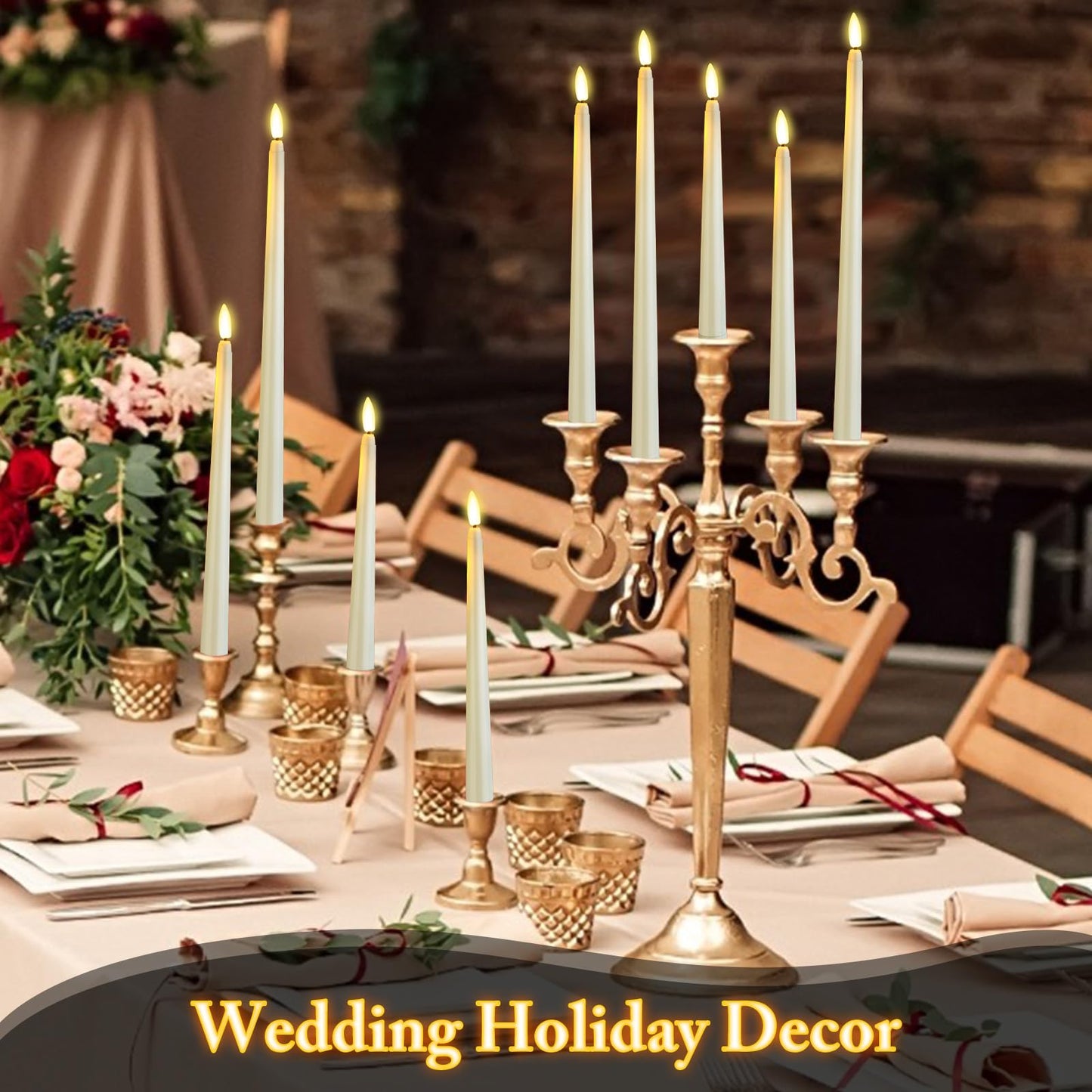 Rossesay 24 Pcs Flameless LED Taper Candles Battery Operated Candle 8.5", 9.65", 10.8", 12.8" Flameless Candlesticks Flickering for Christmas Church Wedding Indoor Decoration(Classic, Ivory)