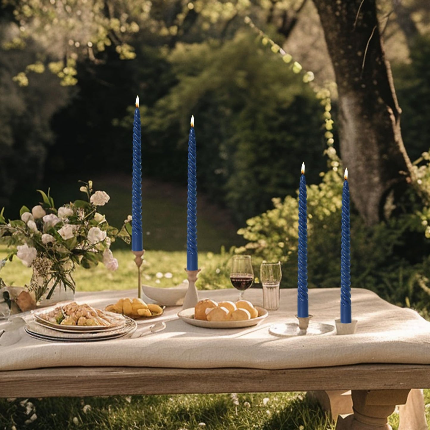 MAITREYA Navy Taper Candles Stick Spiral Twisted Candles-Set of 12 for Decoration Weddings Party Church-Unscented Dripless Candles,10inch(F-Navy)