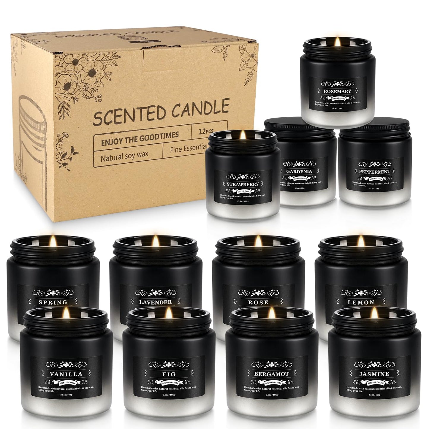 CLTNIKET 12-Pack Scented Candles Set - Men Candles for Home Scented, 3.5oz Soy Wax, Long Lasting Candle, Soy Candle Gifts Set for Men, Birthday, Valentine, Christmas, Anniversary Present