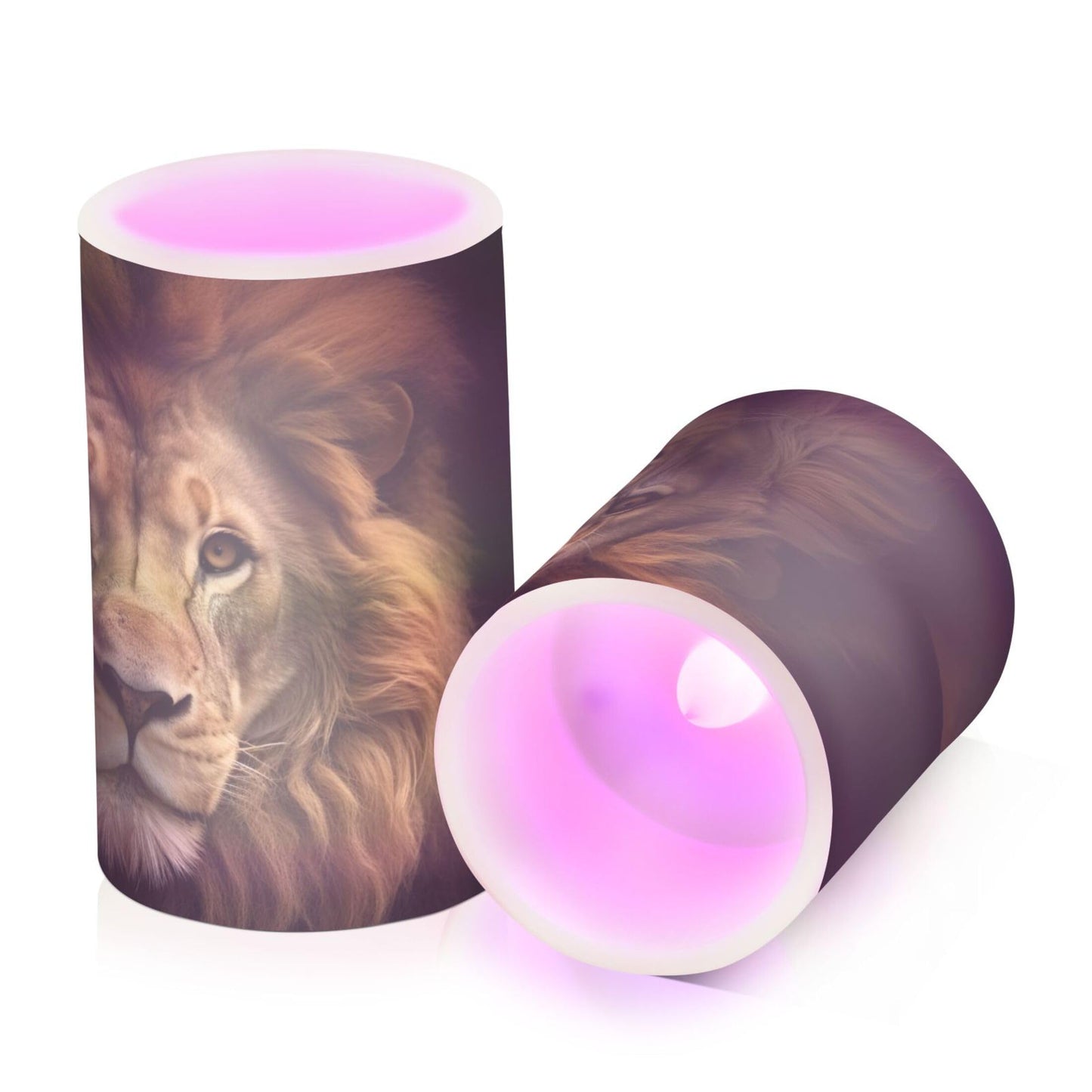 VEKELEE Lion King Flameless Candles, 2 PCS Battery Operated LED Candles with Timer Remote Control Flickering Pillar Candle for Home Holiday Party Decoration