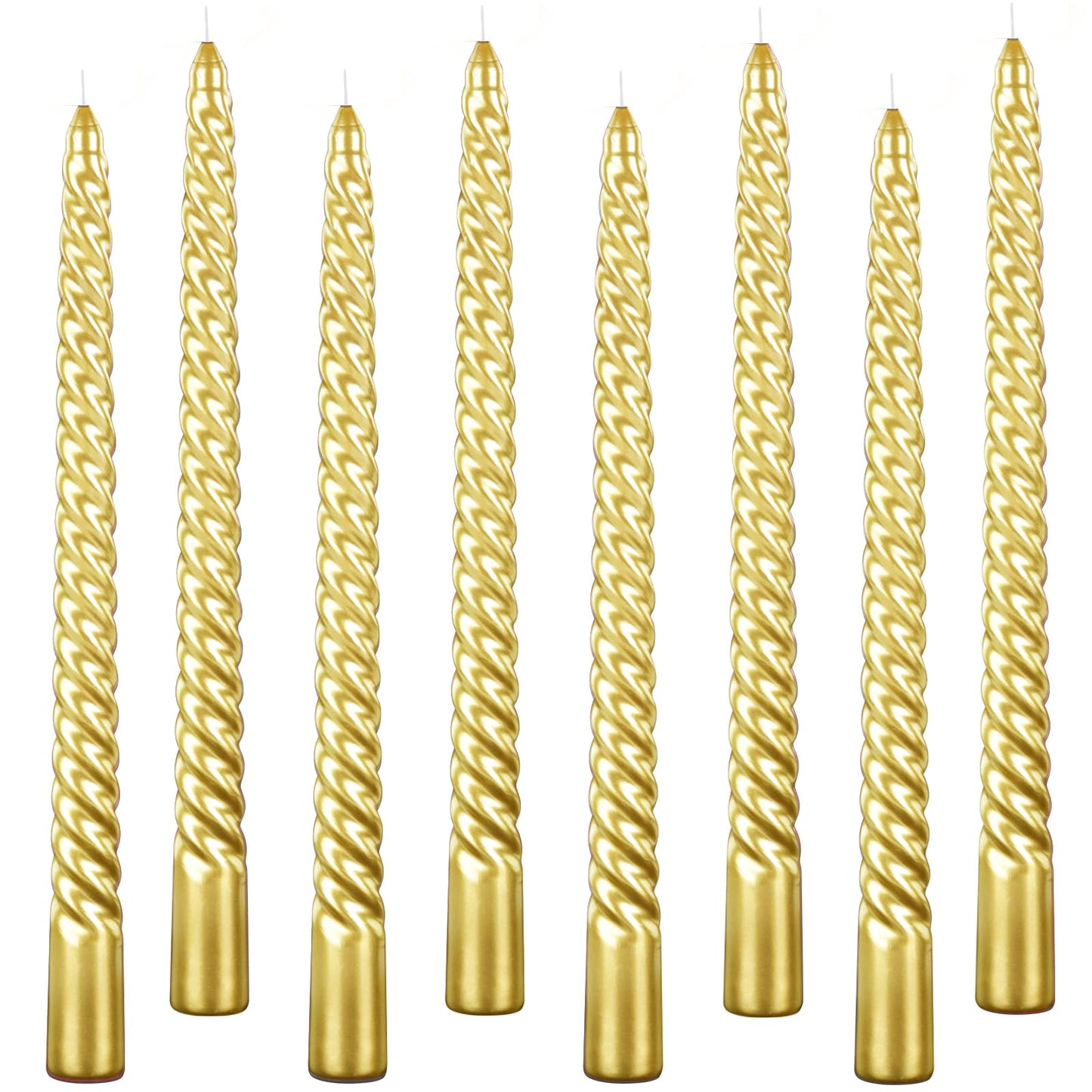 10 Inch Taper Candle, Set of 12,Tapered Candles Burn for 7 Hours, Long Sticks,Tall Candlesticks, Dinner Party, Wedding, Halloween (25cm, Gold)
