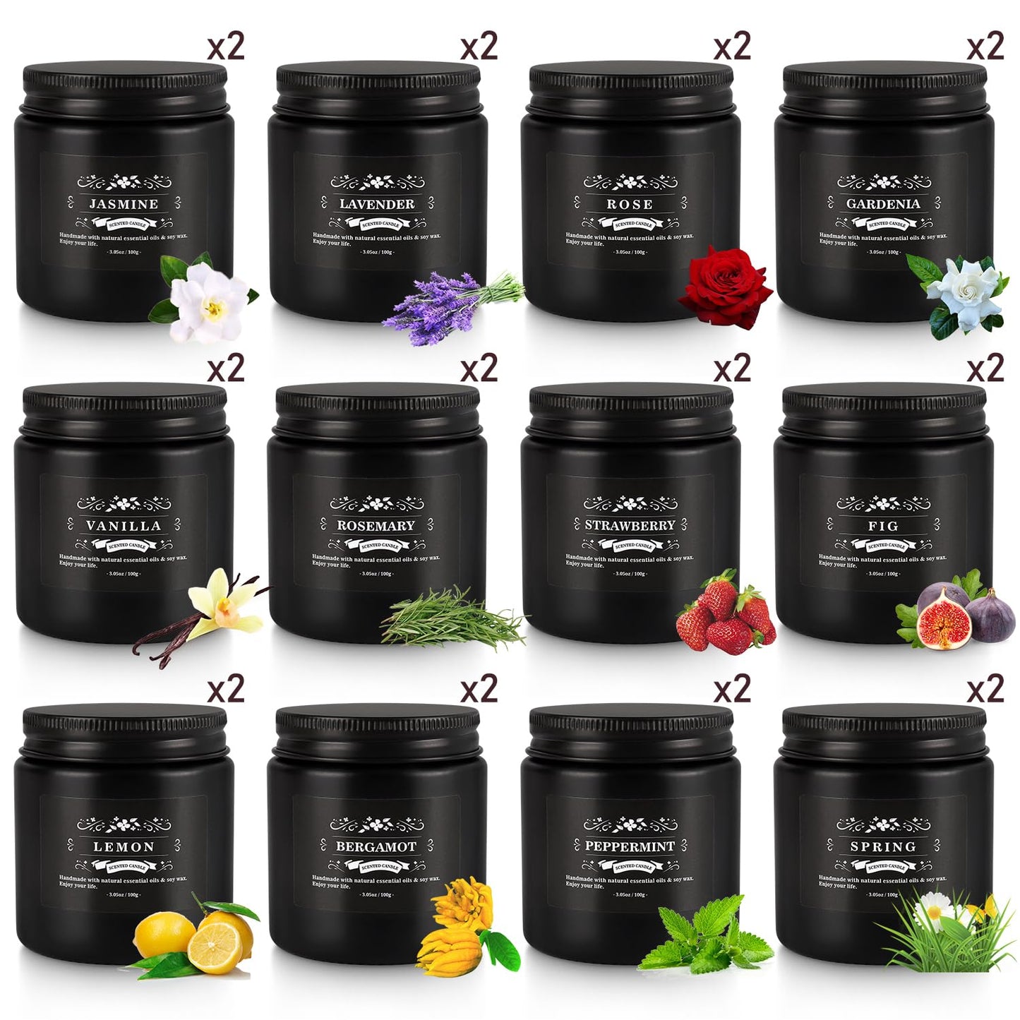 24PCs Black Scented Candles - Men Candle Gift Set, Soy Wax Candle for Parties, Yoga,and Home Decor, Indoor Outdoor 3.05Oz