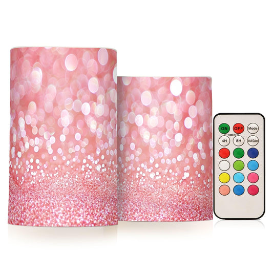 SUABO Rose Gold Glitter Flameless Candles, Flickering LED Candles Battery Operated Color Changing with Remote Timer for Party Wedding Decoration (Without Battery)