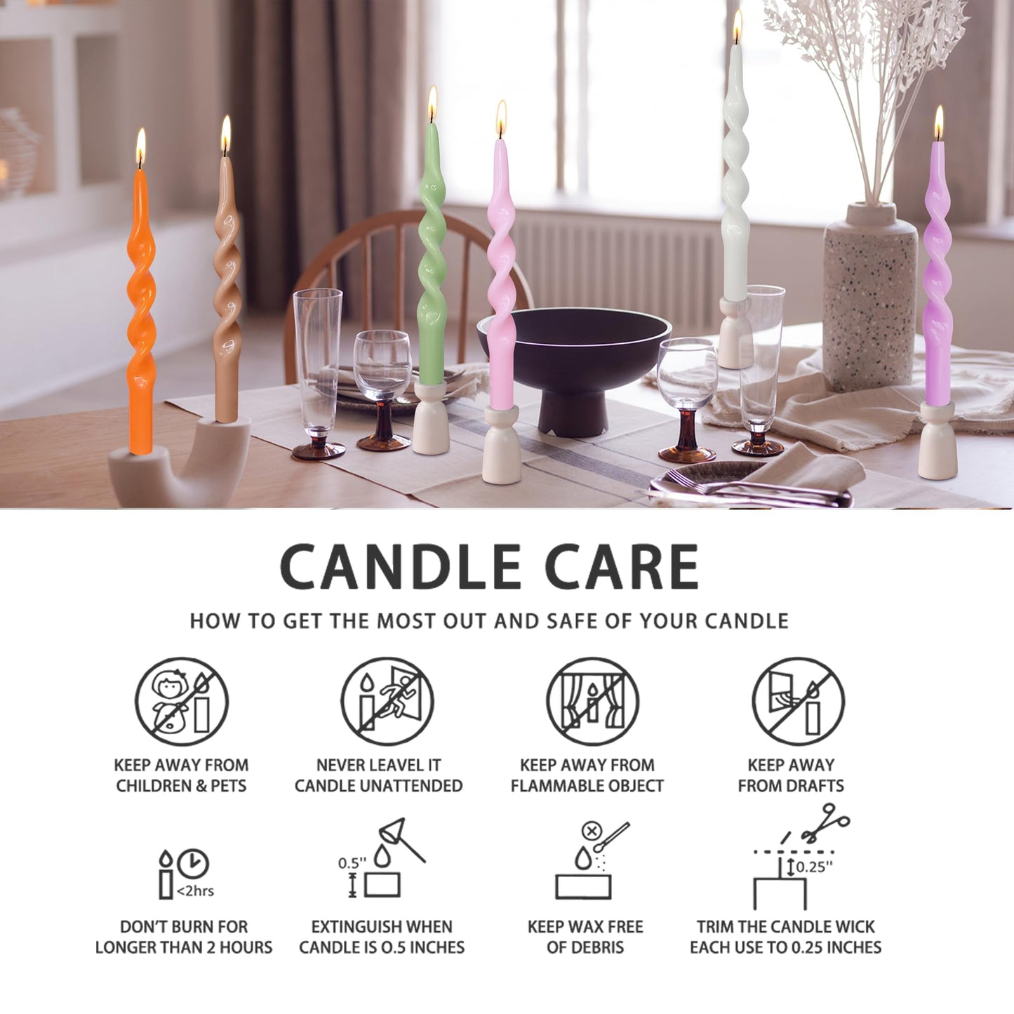Gedengni Black Candle Sticks Tapered Candles - 2pcs Tall Twist Candlesticks Long Spiral Taper Candle Religion Tapers Candle for Dinner Decor Housewarming Gift Idea 10 Inch,1D-Black