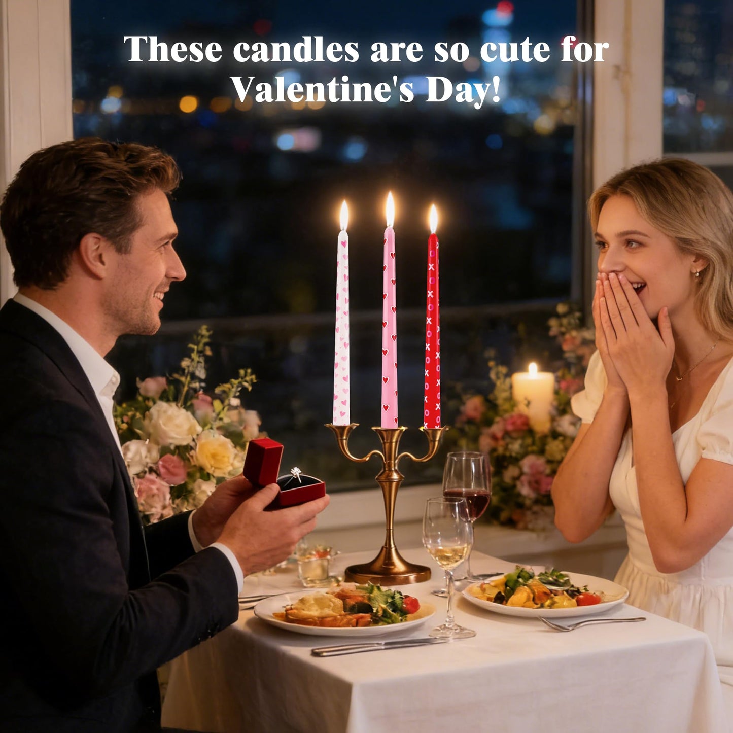 12 Pcs Valentine's Day Taper Candles 10 Inch Heart Shaped Candles with 3 Style Red Pink White Decorative Candle Sticks for Valentine Wedding Anniversary Dinner Table Home Decor