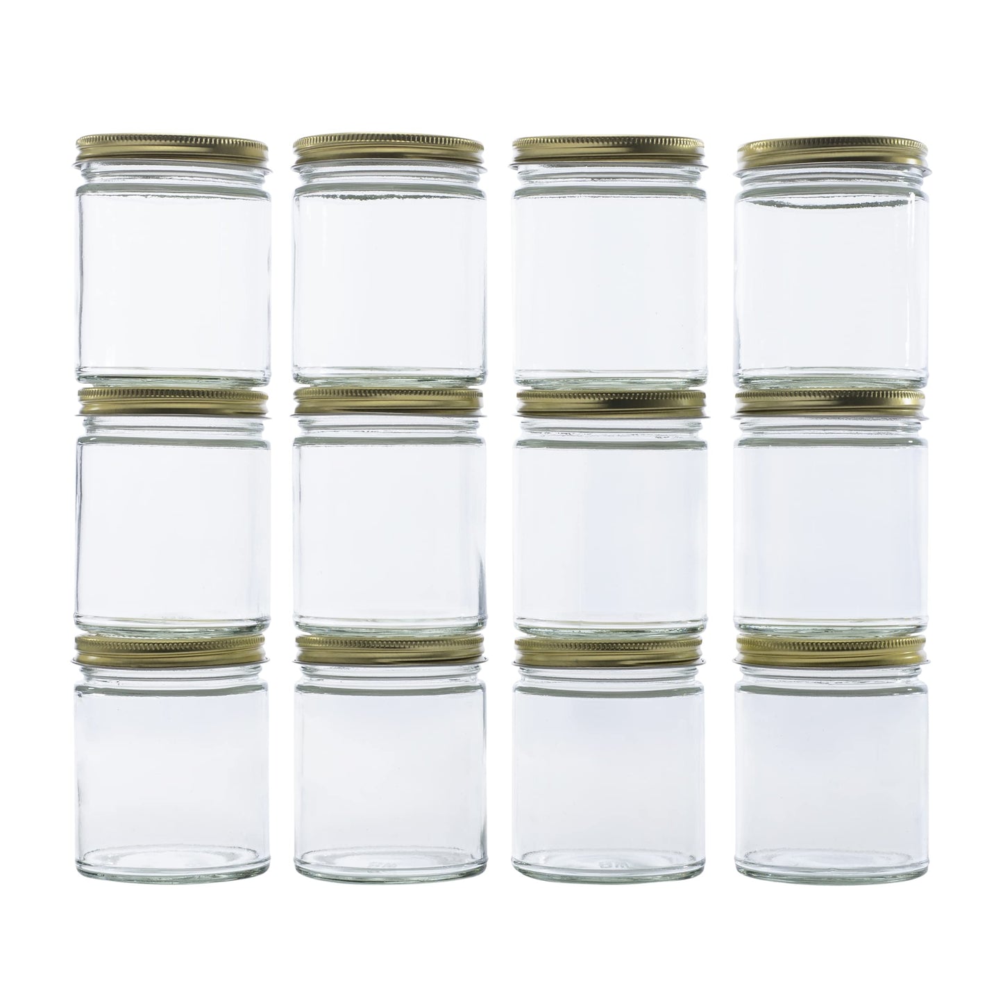 North Mountain Supply 9 Ounce Clear Glass Straight Sided Mason Canning Jars- With 70mm Gold Metal Lids - Case of 12
