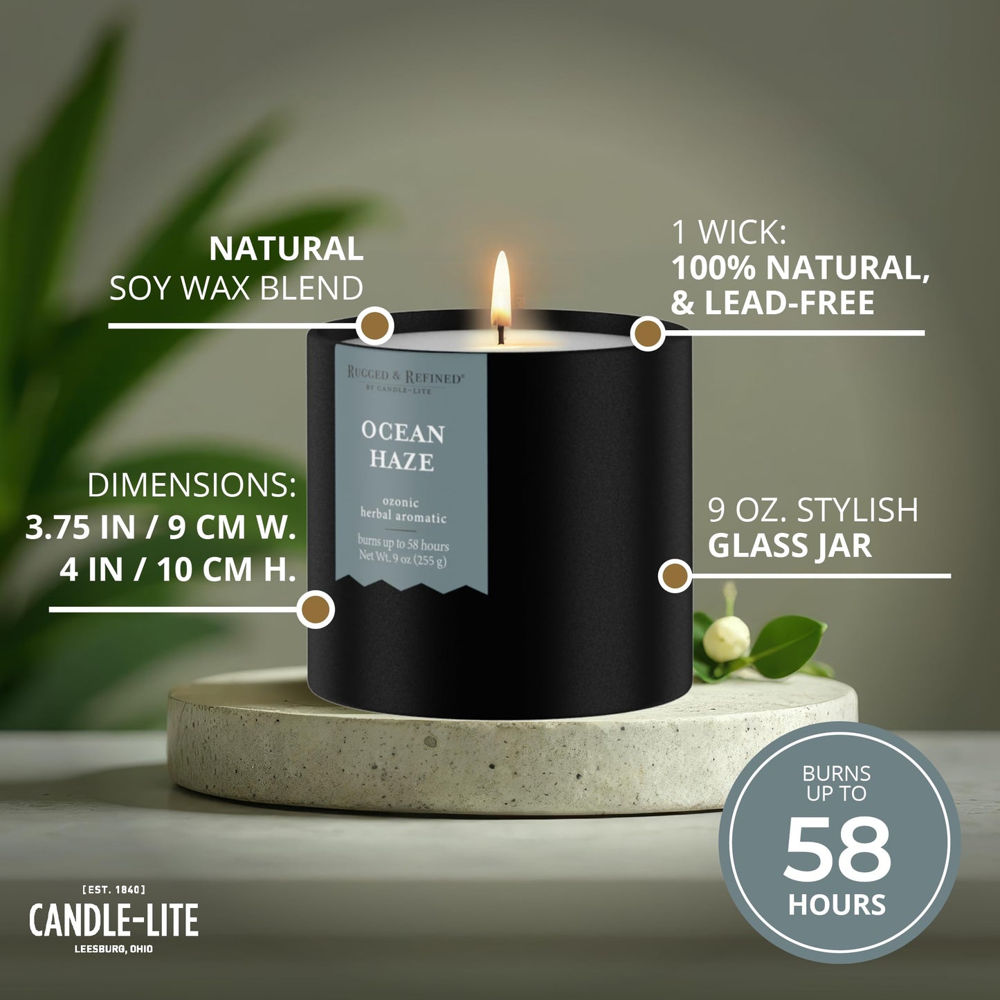 Candle-lite Rugged & Refined Scented Candle for Men, Ocean Haze, 9 oz Tin, Poured in The USA, Masculine Fragrance, 1-Wick, 58 Hours of Burn Time, Ideal Gift for Man in Your Life & Father's Day