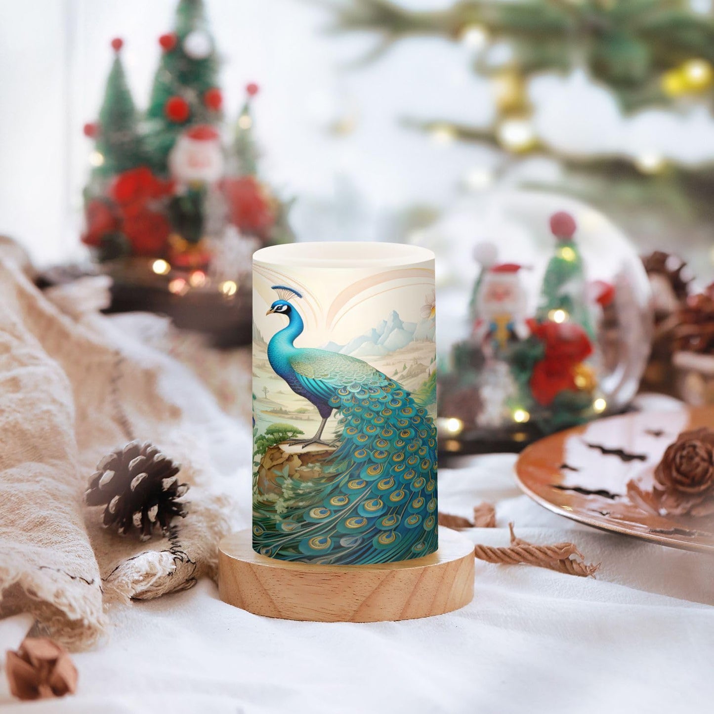 BOENLE Flickering Flameless Candles, Peacock Garden LED Candles with Remote Timer, Set of 2 Battery Operated Candle for Valentine Wedding Birthday