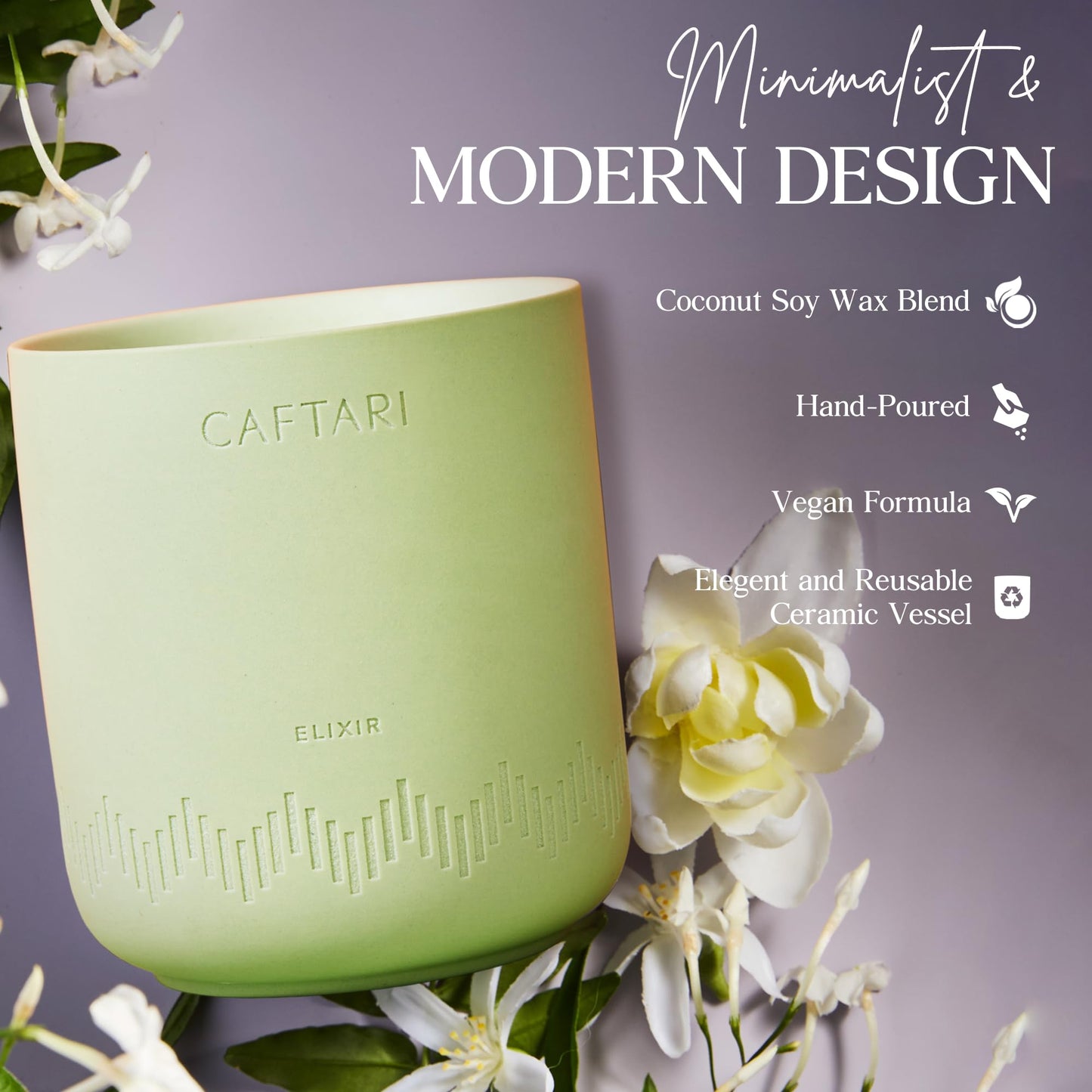 CAFTARI Elixir Scented Candle | Bergamot, Mandarin & Tea Accord | Soy Candles Non Toxic | 60- Hour Burn | Spring Candle | Uplifting Aromatherapy | Ceramic Jar | Luxury Gift for Women | 10.5 oz