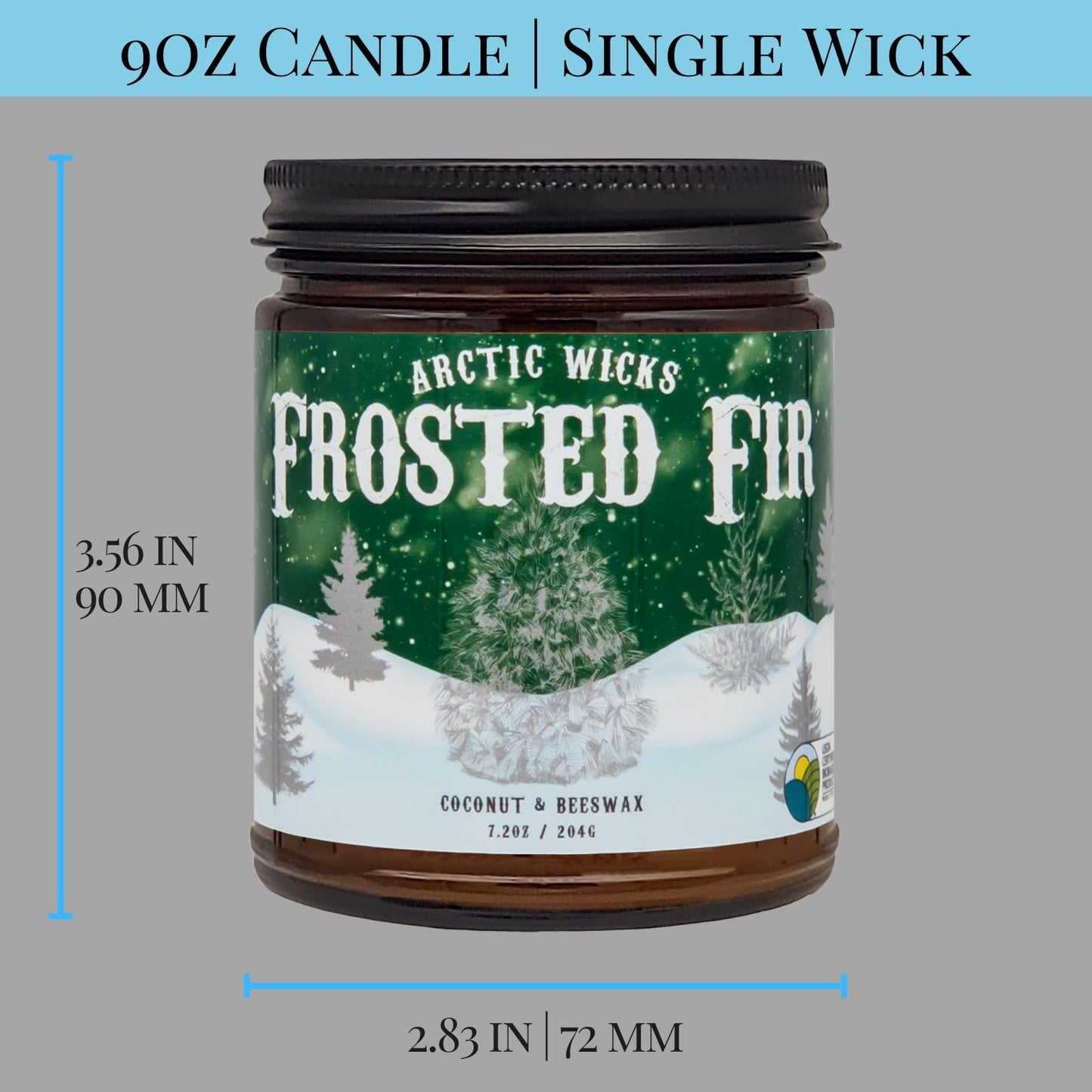 Arctic Wicks Scented Coconut Beeswax Candles | Coconut Beeswax Non Toxic Candle 9oz Amber | Farmhouse Candles Non-Toxic Clean Burn 100% USDA Certified Biobased (Frosted Fir - Fraiser Fir Tree)