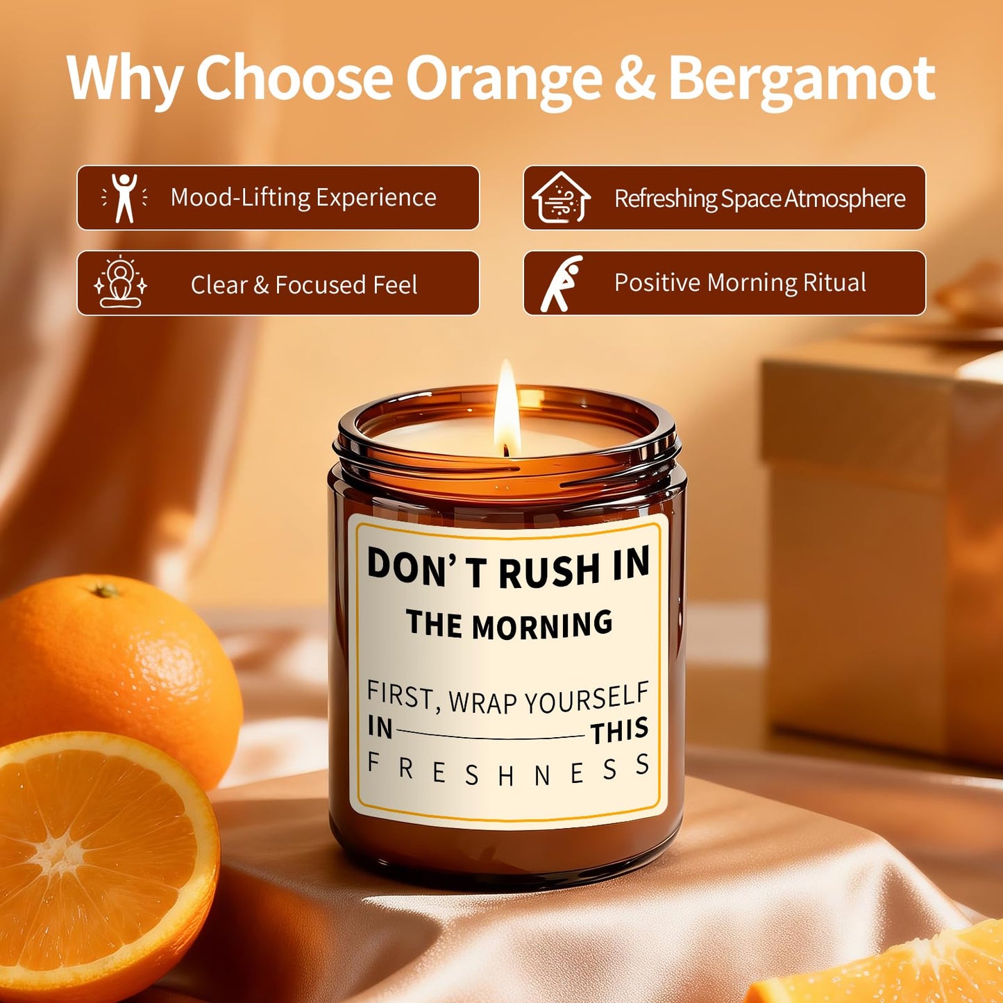 Morning Orange Scented Candle - Don't Rush on Morning - Fresh Morning Candles for Women Men, 7oz Soy Candles for Home Scented - Energy Aromatherapy Candle for Relaxation Mothers Day Gifts for Mom