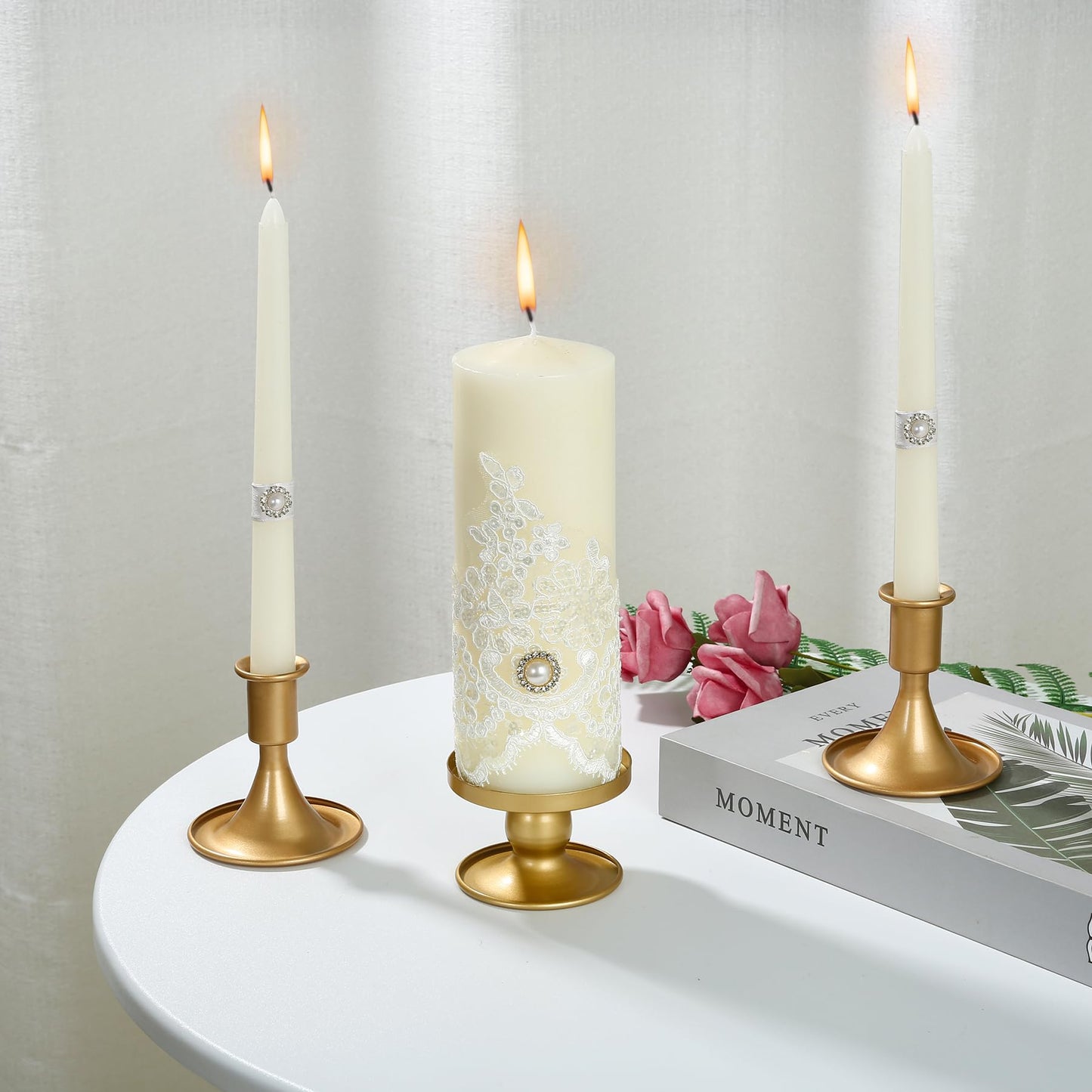 Unity Candle Holder - Gold Unity Candle Holders for Weddings, Metal Gold Unity Candlestick Holder Set of 3, Decorative Unity Candle Stand for Wedding Ceremony Table Centerpiece Decoration Gift