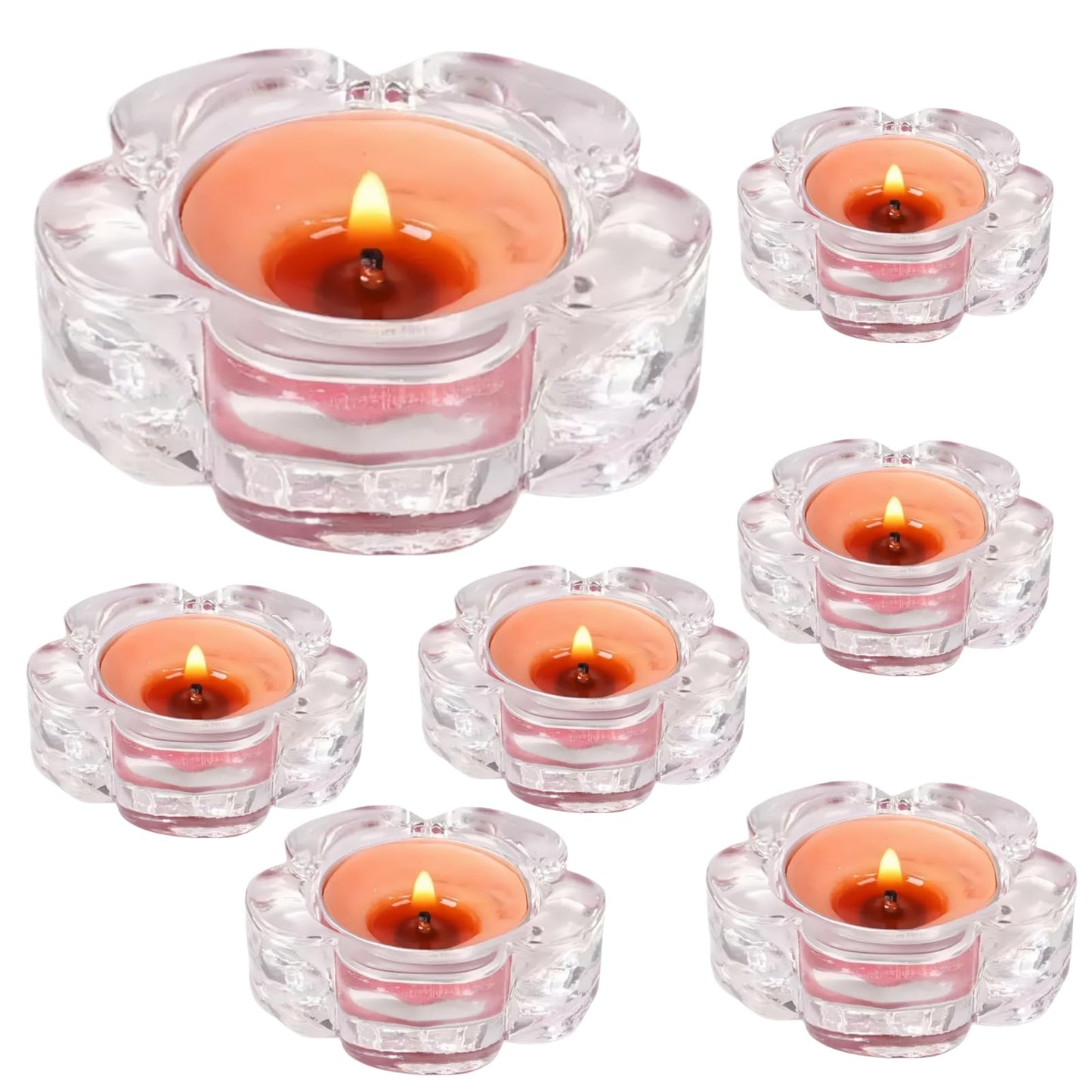 8-Piece Glass Flower Tea Set & Thick Glass Candle Holders - Crystal Clear Table Centerpieces for Home Decor Wedding Party