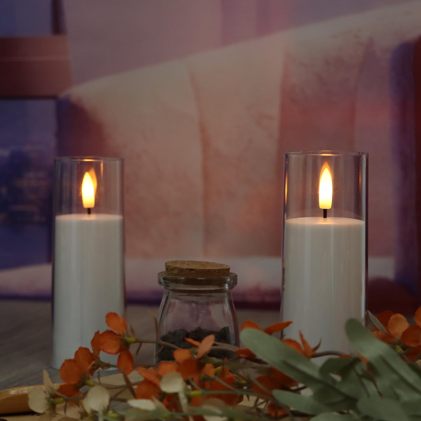 CANDLE CHOICE Indoor Outdoor Flameless Candles with Timer Waterproof Realistic Flickering Battery Operated Pillar LED Lights with Acrylic Shell Wedding Party Christmas Decorations 6 Pack 2”x6” Clear