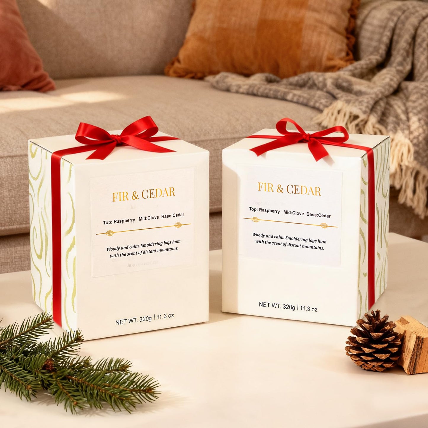 2 Pack Wood Wick Scented Candle Gift Set –Balsam Fir & Cedarwood Natural Soy Wax Candles with Individual Gift Boxes,Long Lasting 22.6 oz Aromatherapy Candles for Home Decor,Holiday Gifts