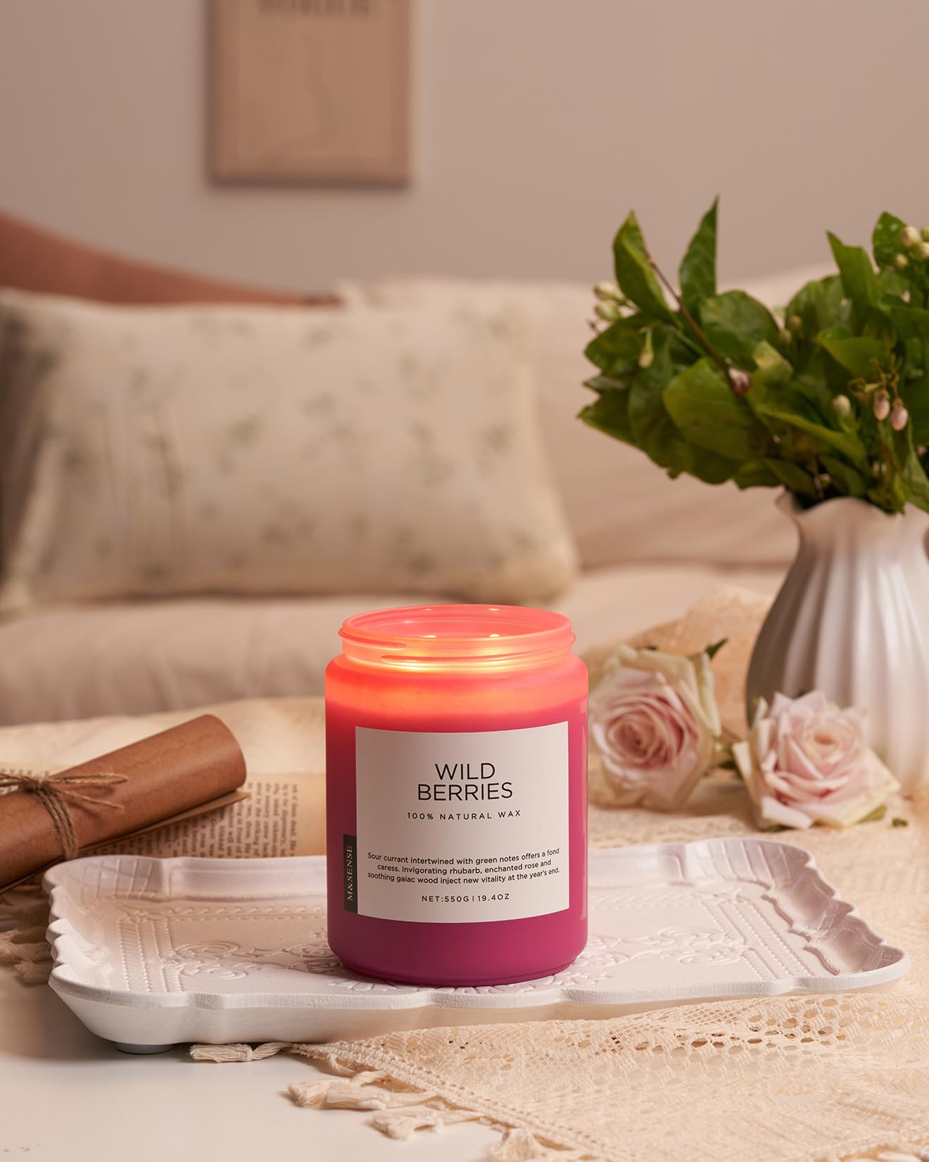 M&SENSE Wild Berries Scented Pink Candles for Home,110 Hour Long Lasting Large Soy NaturalCandles 19.4oz for Mother's Day Holiday Birthday Gifts Home Decor