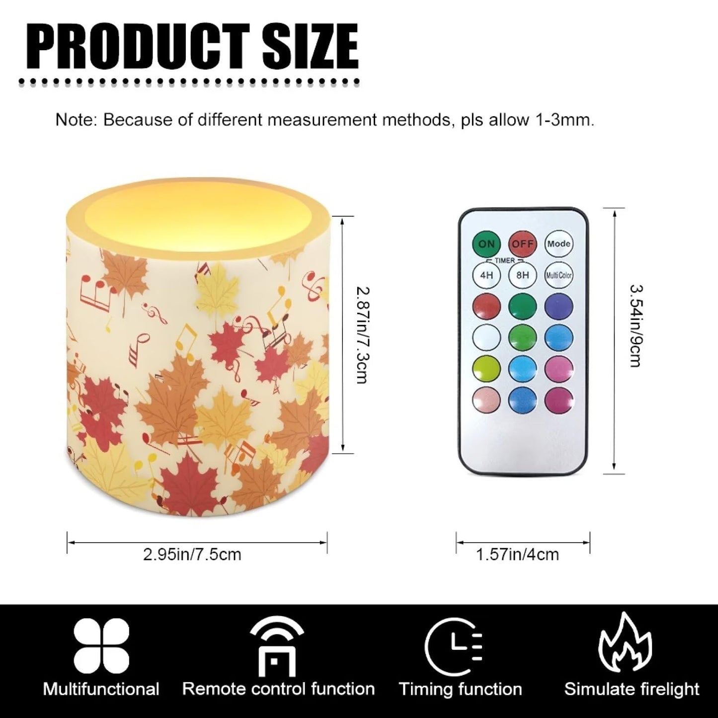 Cozeyat Harvest Leaf Nightstand Flameless Candles 4 Pack Battery Operated LED Pillar Candles with Remote Control Timer Waterproof Dancing Flame for Indoor Outdoor