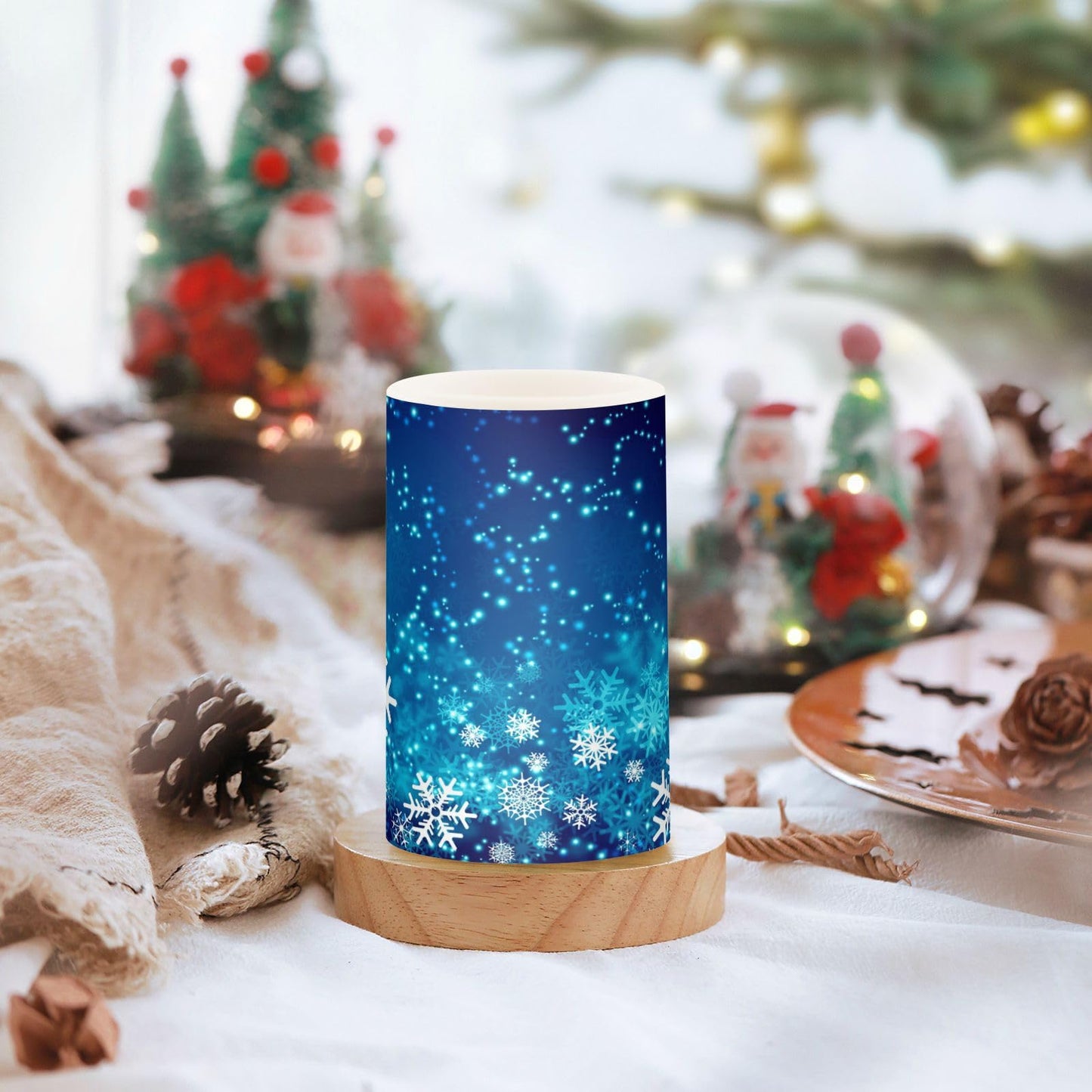 ALAZA Christmas Blue Glitter Snowflakes Flickering Flameless Candles Battery Operated with Remote Timer,Tea Light Candles LED Pillar Votive Candles Set of 2 for Outdoor Indoor Decorations