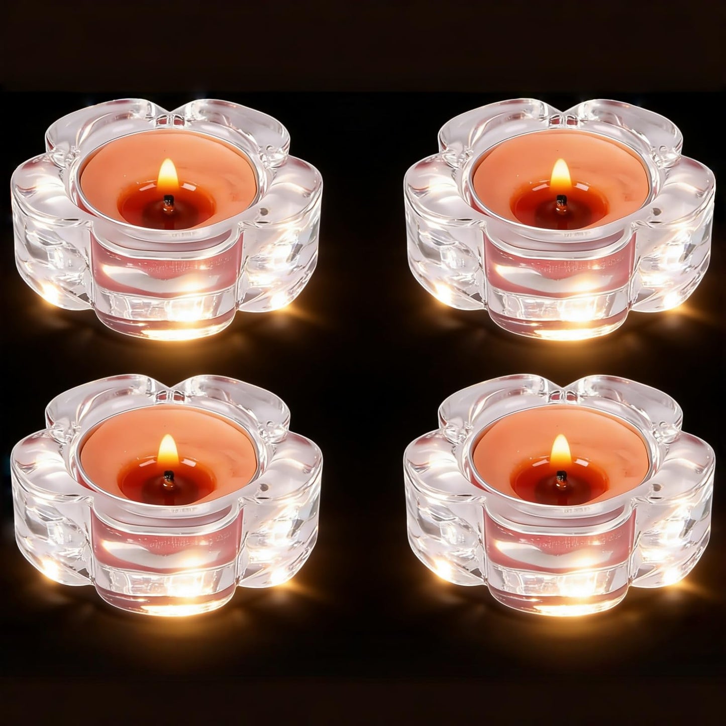 4-Pack Thick Glass Tea Light Candle Holders - Iridescent Rainbow Floral Embossed Design, Transparent Wedding/Party Decor & Home Decoration Candle Cups,Glass Tea lamp Candle Holder