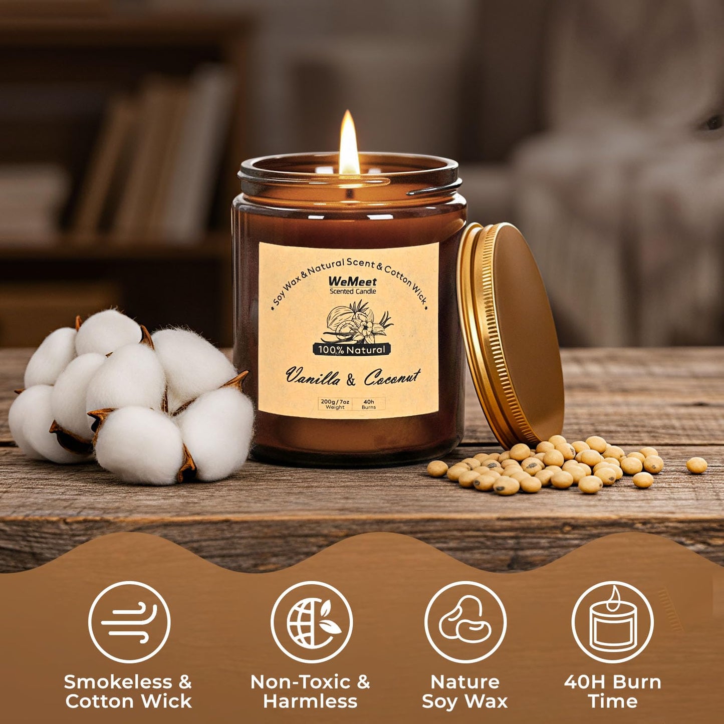 WEMEET Scented Candles Set, 4 Pack Aromatherapy Candle with Crystals, 28 oz 160 Hour Long Lasting Candle, Soy Wax Scented Candle with Dried Flowers, Gifts for Men, Women, Birthday, Mother's Day