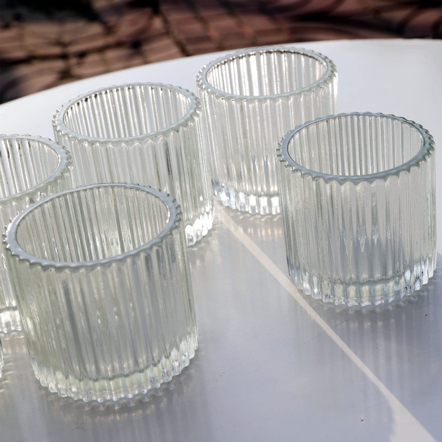 VOHO Clear Votive Candle Holders Set of 6, Glass Votive Candle Holder for Wedding Party, Glass Tealight Candle Holder for Table Centerpiece(2.75'' x 2.56'', Clear)