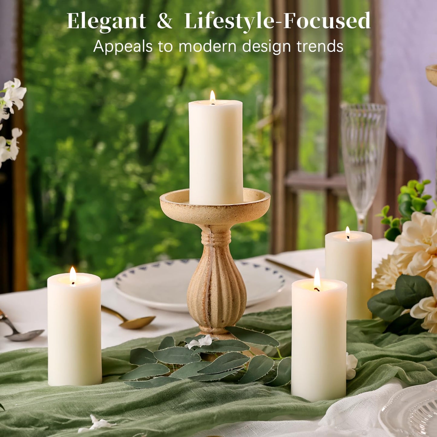 6 Pack White Soy Pillar Candles, 210 Hours Handmade Unscented Pillar Candles Natural Soybean Candle for Home, Wedding, Smokeless & Dripless, Party, Spas, Dinner-2x4in