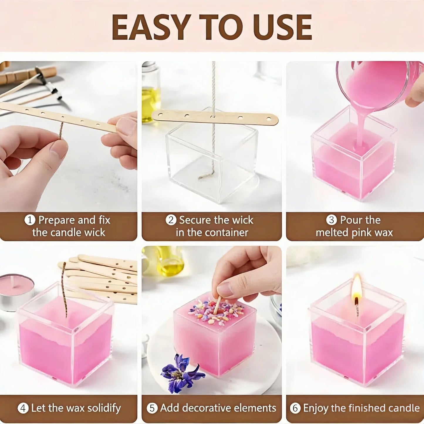 Candle Wick Making Kit, 90 Cotton & 10 Wood Wicks, 4 6 8 Inch Pre-Waxed Cotton Wicks with Wick Holders, Metal Tabs, Stickers, Labels, Twine for Soy, Beeswax, Jar, Pillar Candle Making