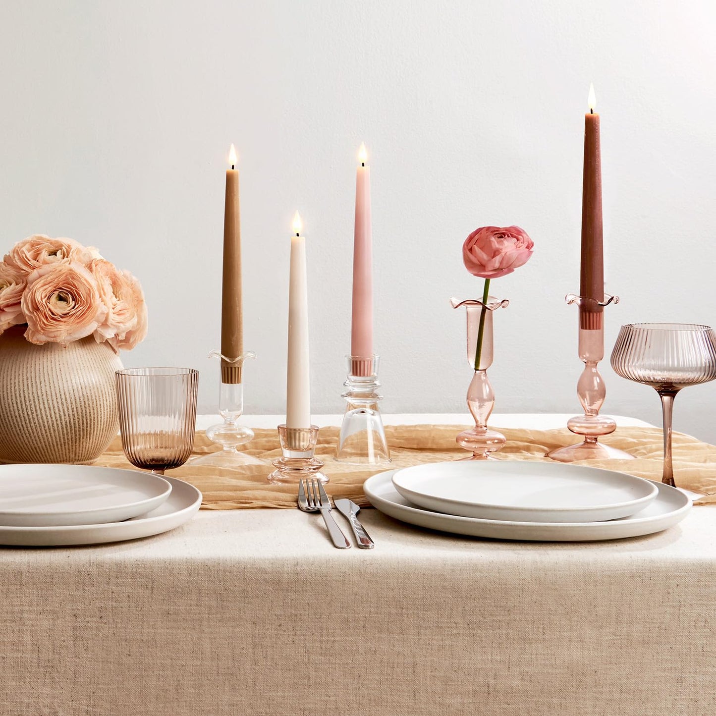 LampLust Flameless Taper Candles with Remote, 9 Inch, 4 Pack Pastel Pink Candlesticks, LED Flickering Flameless Candles for Baby Shower Gender Reveal, Summer Table Decor & Party Decorations