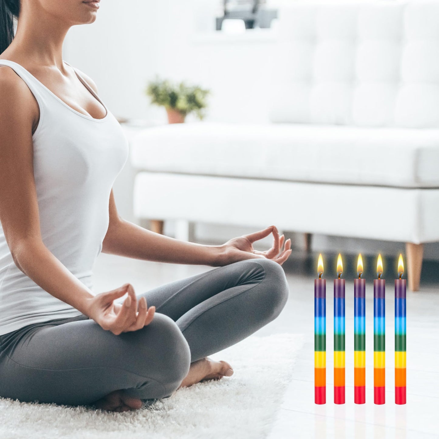 Mega Candles 10 pcs Unscented Multi Color Straight Taper Chakra Candles, Hand Poured Premium Wax Candle 10 Inch x 1 Inch, 100% Cotton Wick, Positive Healing Energy, Meditation, Relaxation, Reiki, Yoga