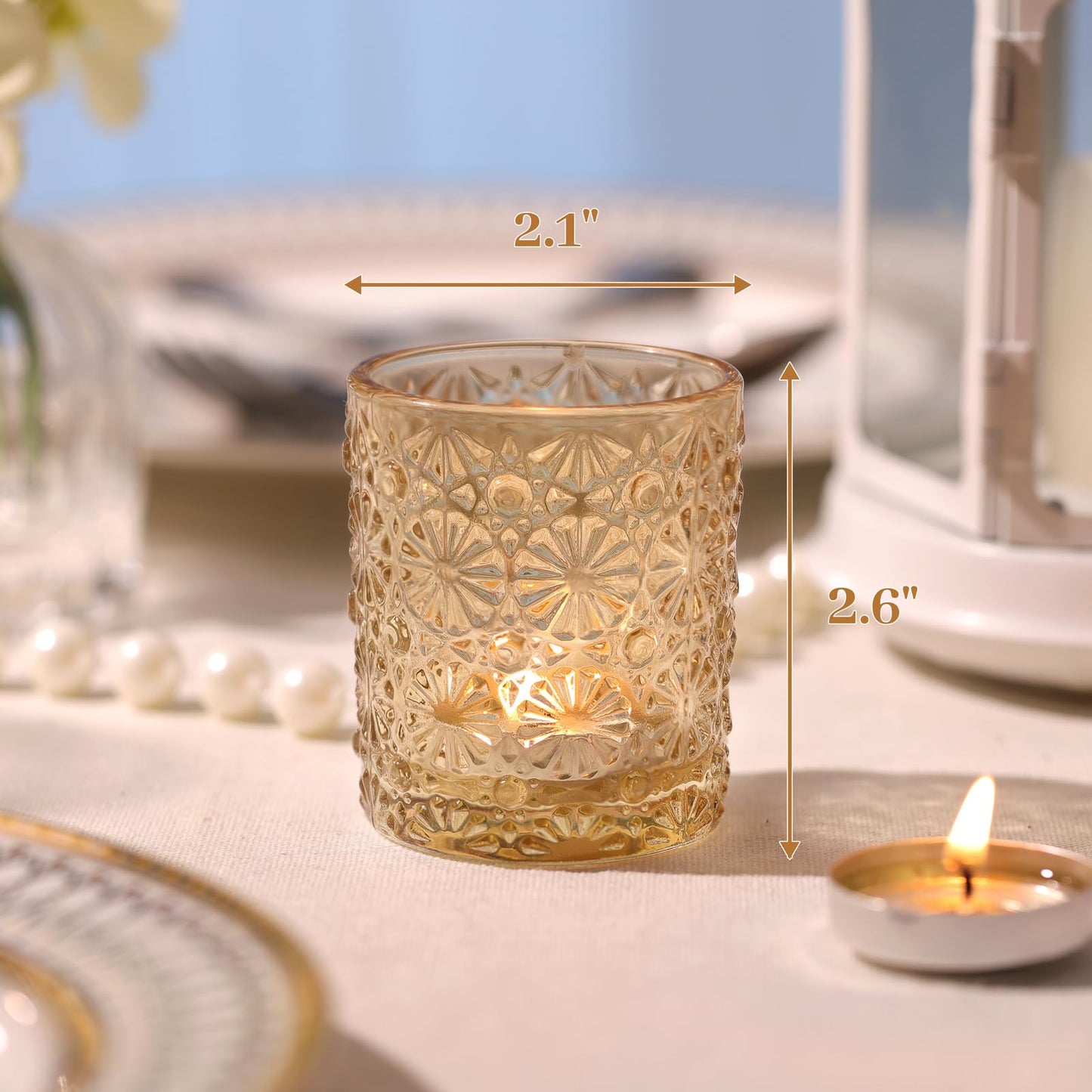 Lanttu 12 Pack Gold Votive Candle Holders, Flower Tea Lights Candles Holders for Wedding Table Centerpieces, Birthday Parties, Anniversary, Bridal Shower and Holiday Decorations