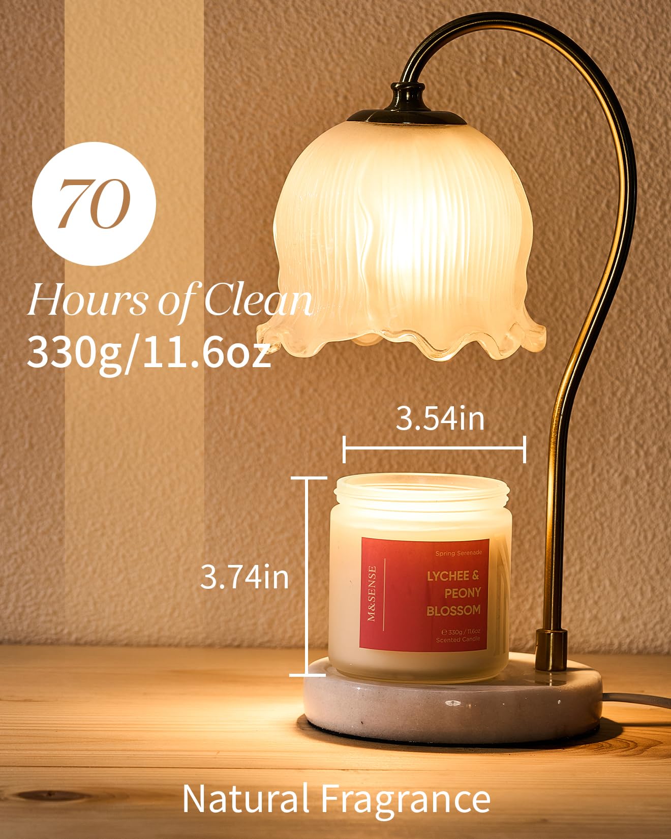 M&SENSE Lychee Peach Blossom Scented Candle, 70-Hour Burn Time & Non-Toxic Natural Soy Wax, 11.6oz 2-Wick Candle for Stress Relief & Spring Home Refresh, Floral Fruity Gift for Mom
