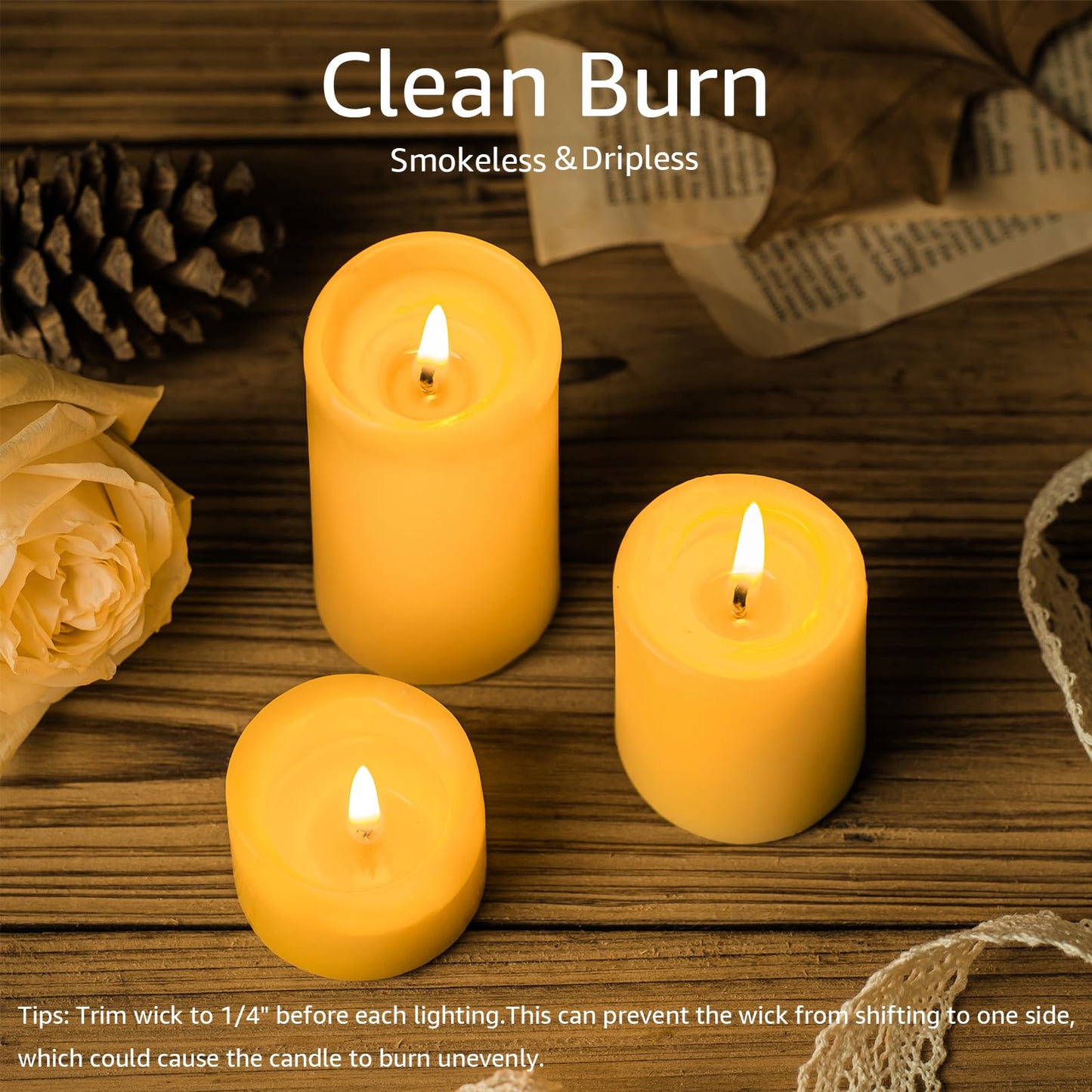 Natural Organic Beeswax Pillar Candles 2x4 Inch Bulk, 100% Pure Bees Wax Candles for Home, 210 Hour Long Burning, Dripless Smokeless Non Toxic Candle for Emergency Parties Meditation Prayer(6 Pack)
