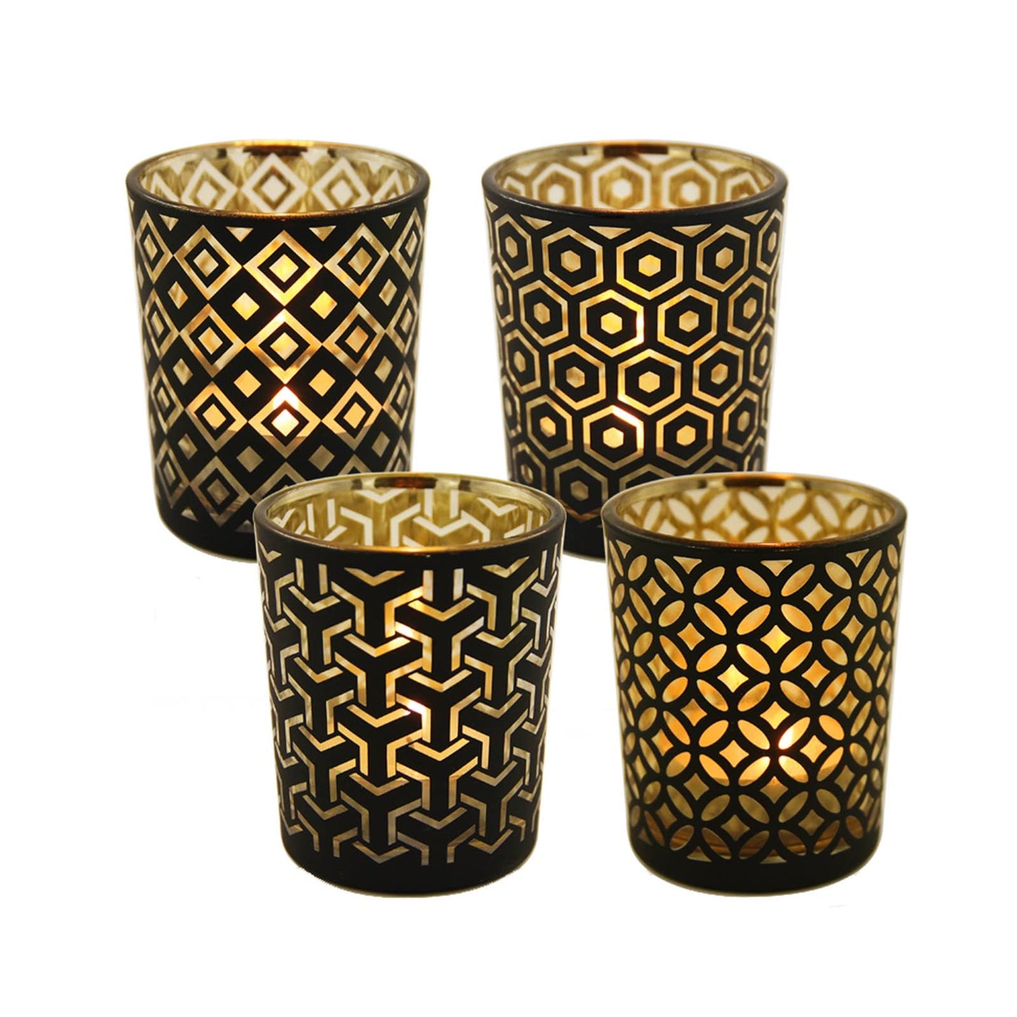 Candle Holder 4pcs Candle Holder Golden Cup Candlestick Column with Geometric Patterns Desktop Tealight Holder for Table Party Decoration Candlestick