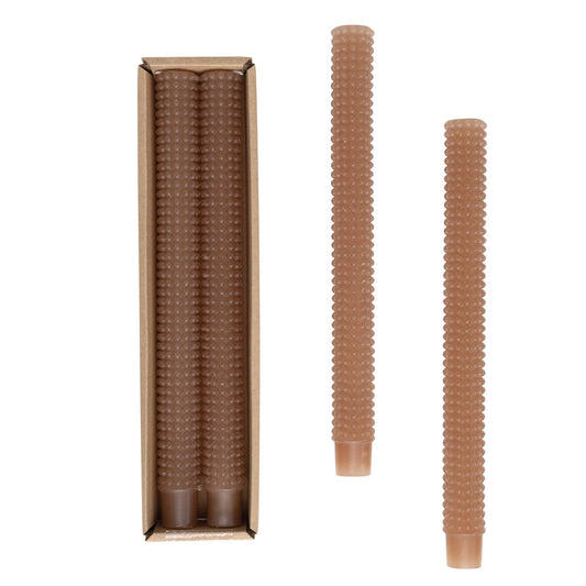 Creative Co-Op Hobnail Taper Candles in Box, Cappuccino, Set of 2