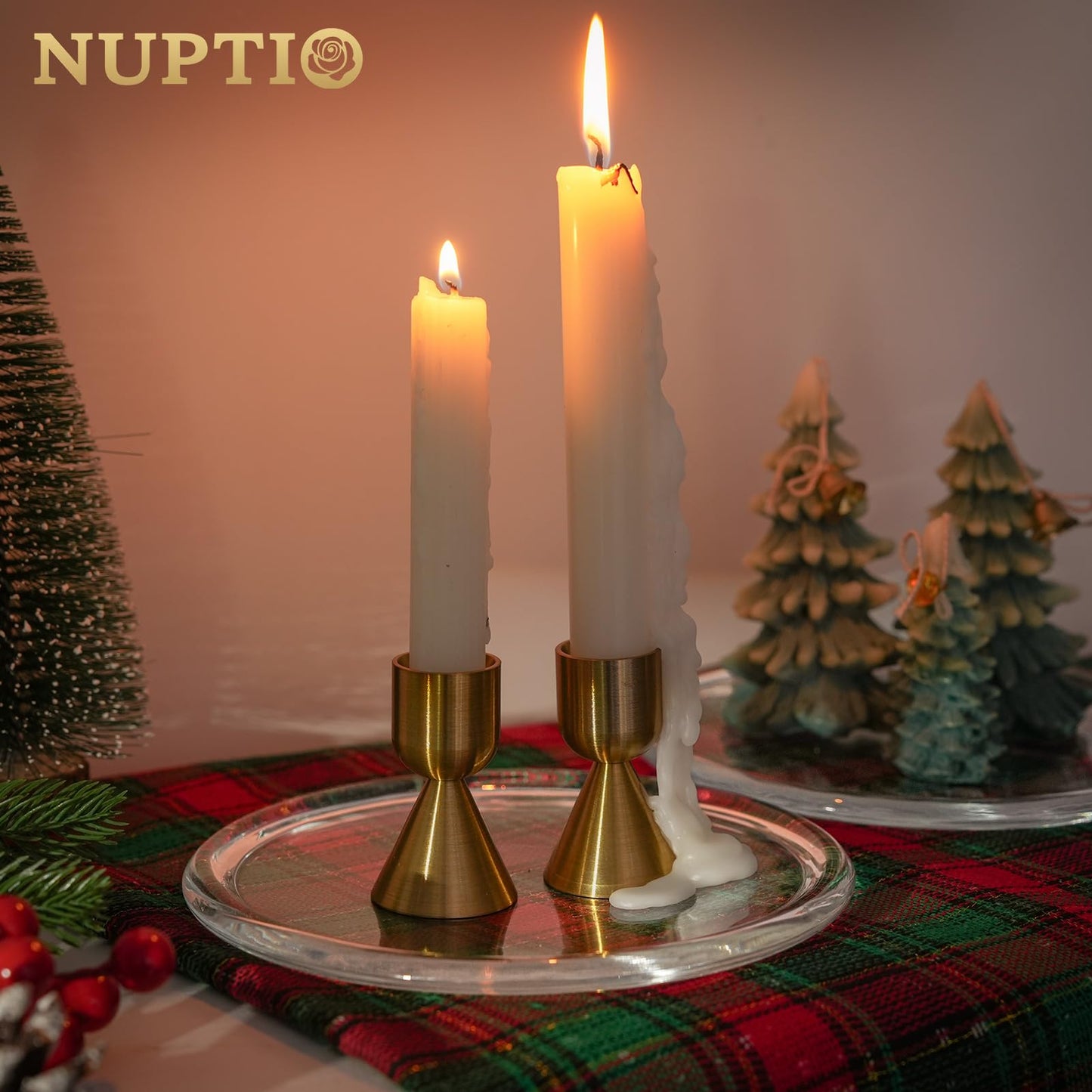 NUPTIO Glass Plate for Pillar Candles: 1pc 7" Clear 3 Wick Candle Tray - Round Village Candle Dish for Snack Jewelry Bathroom Dining Room Table Centerpieces Decor